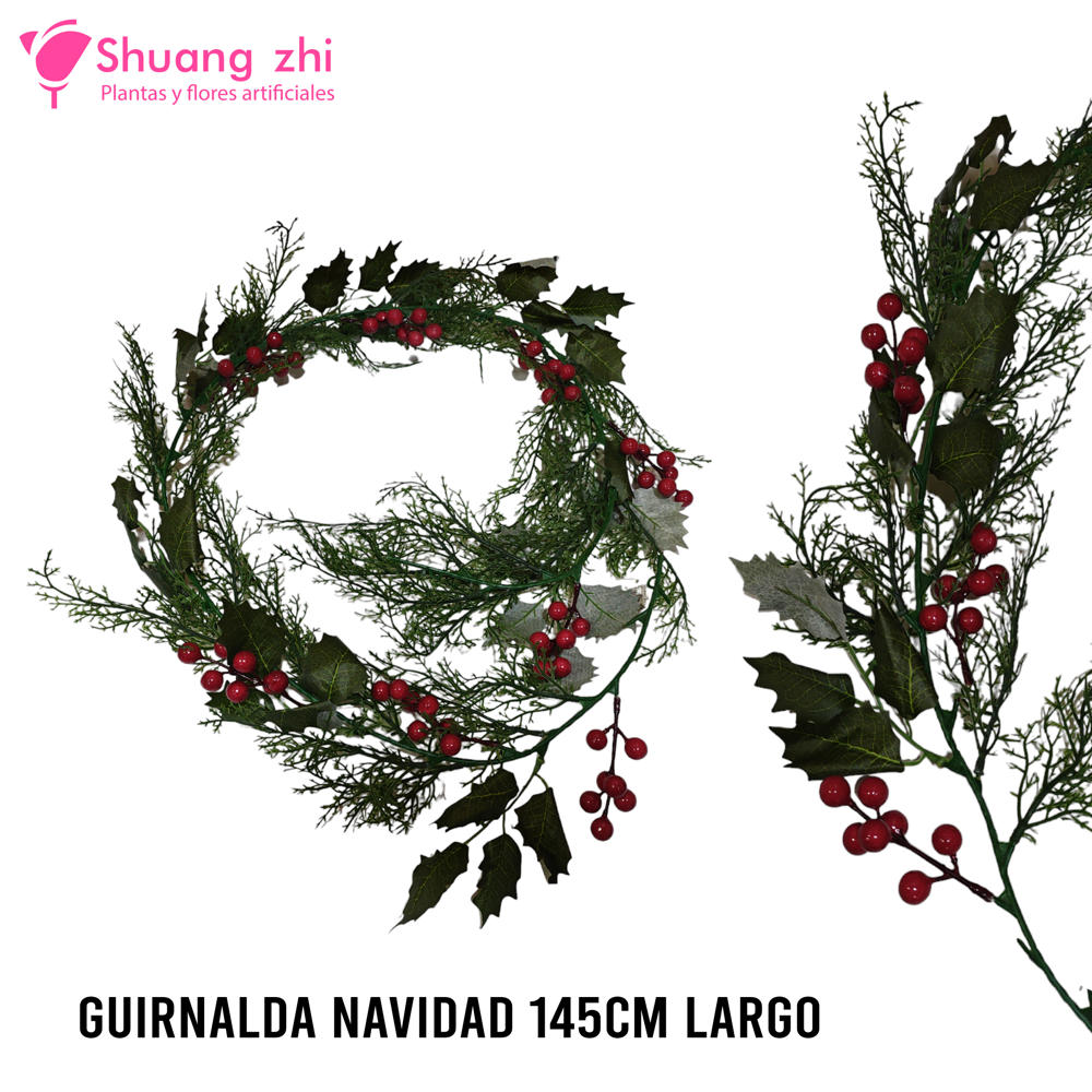 GUIRNALDA PINO NAVIDAD 145CM CON ACEBO?1787604667