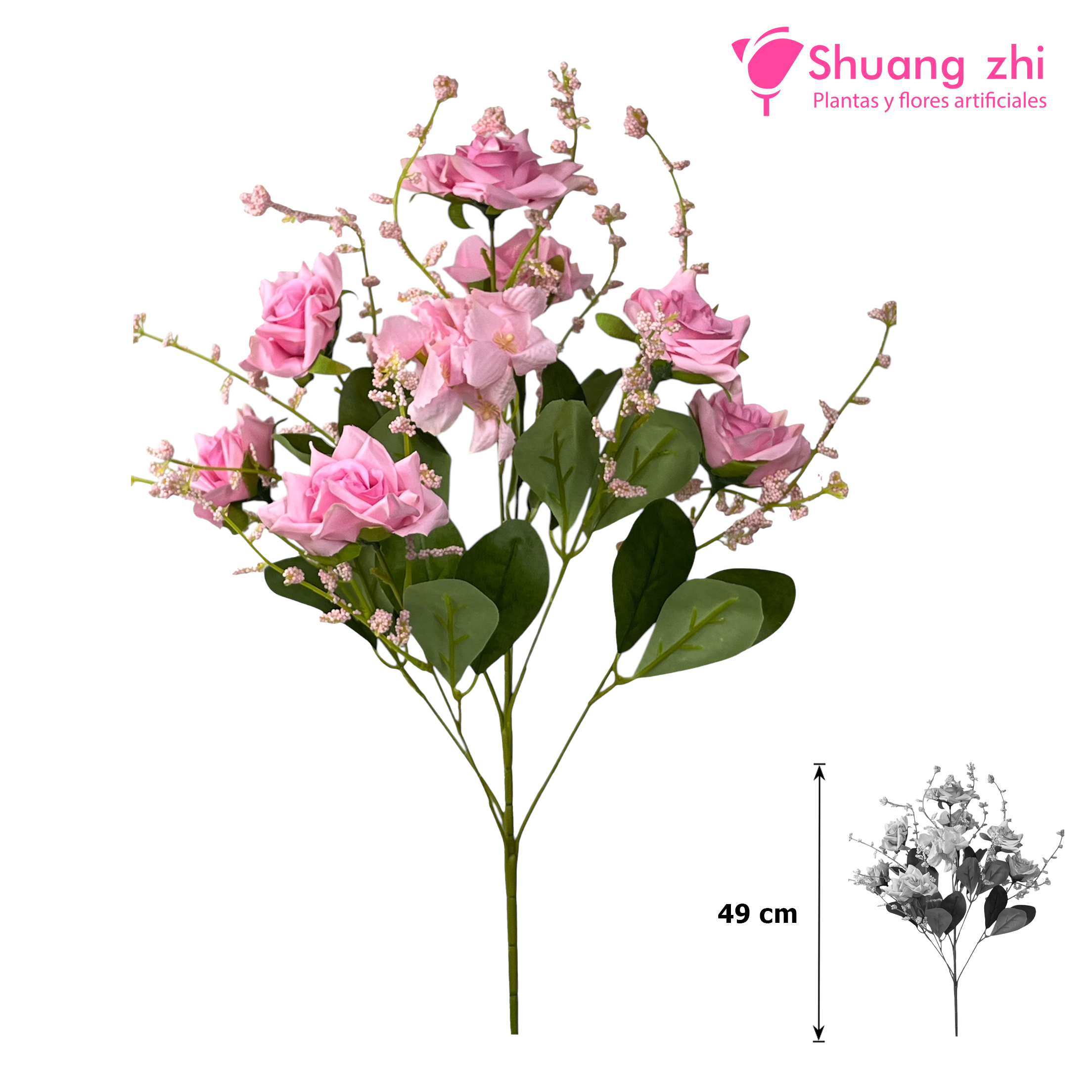 Ramo 49cm 8 cabezas de Rosas Color Rosa?1787627270