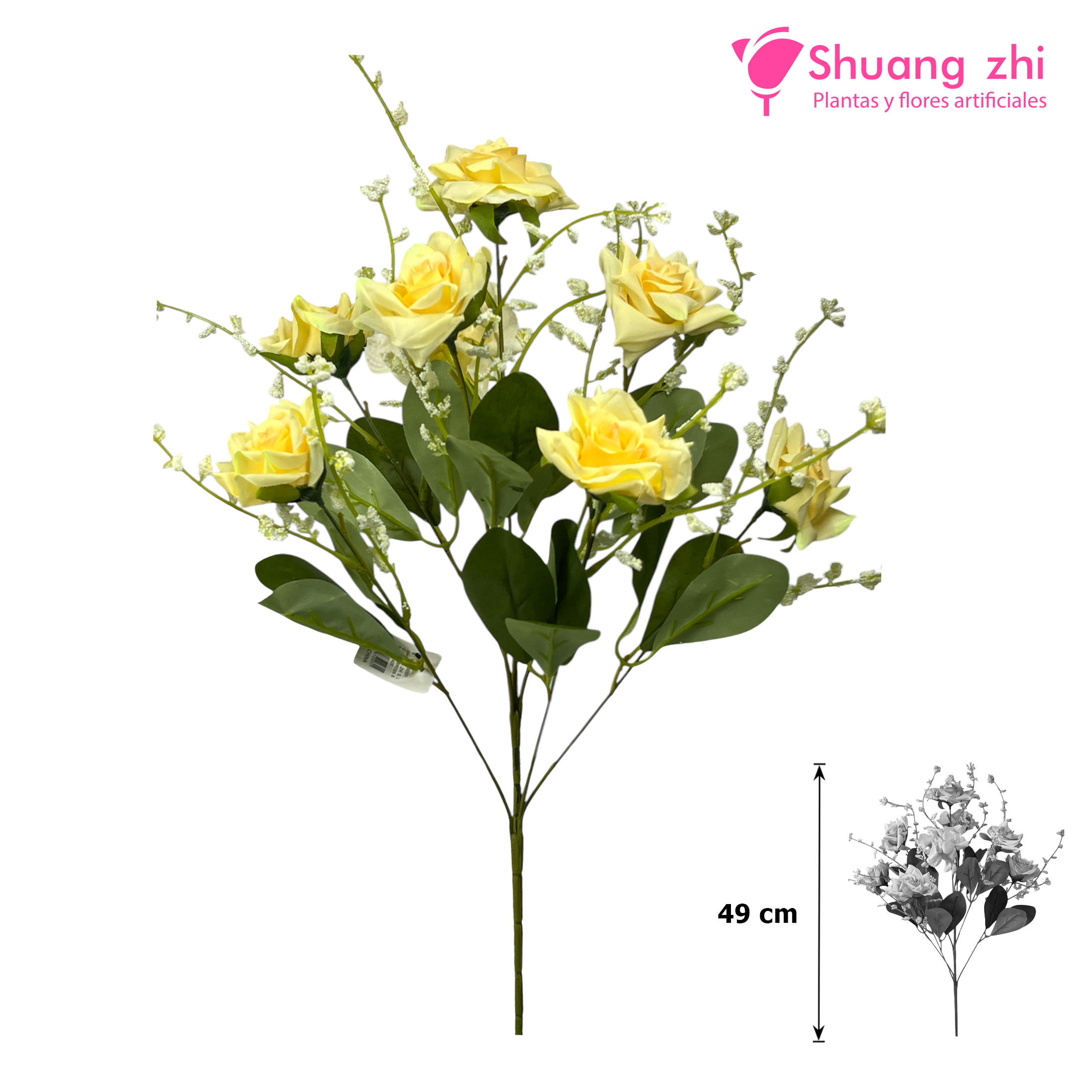 Ramo 49cm 8 cabezas de Rosas Color Amarillo?1787631521