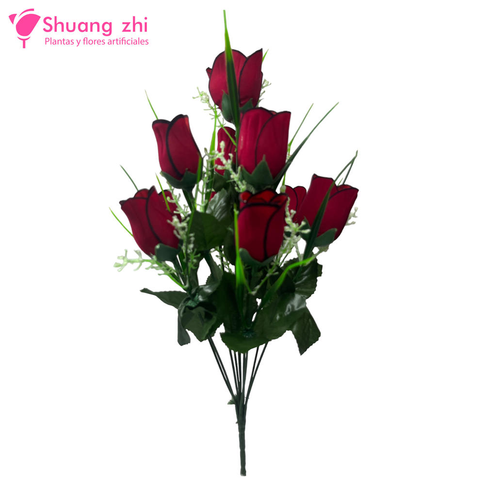 Flor ramo santos 45cm 10 cabezas Terciopelo Rojo borde negro?1787606193