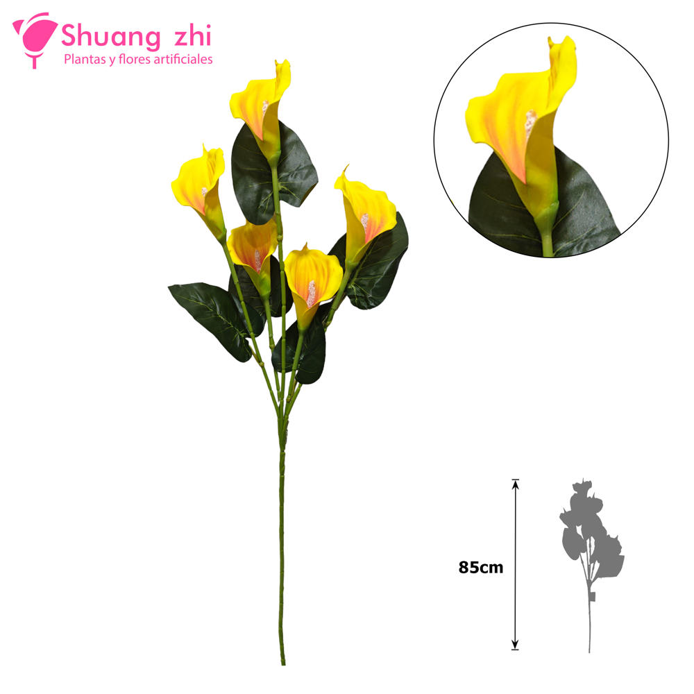 Flor Cala Lirio de Agua 5 Cabezas 85cm Color Amarillo?1787602673