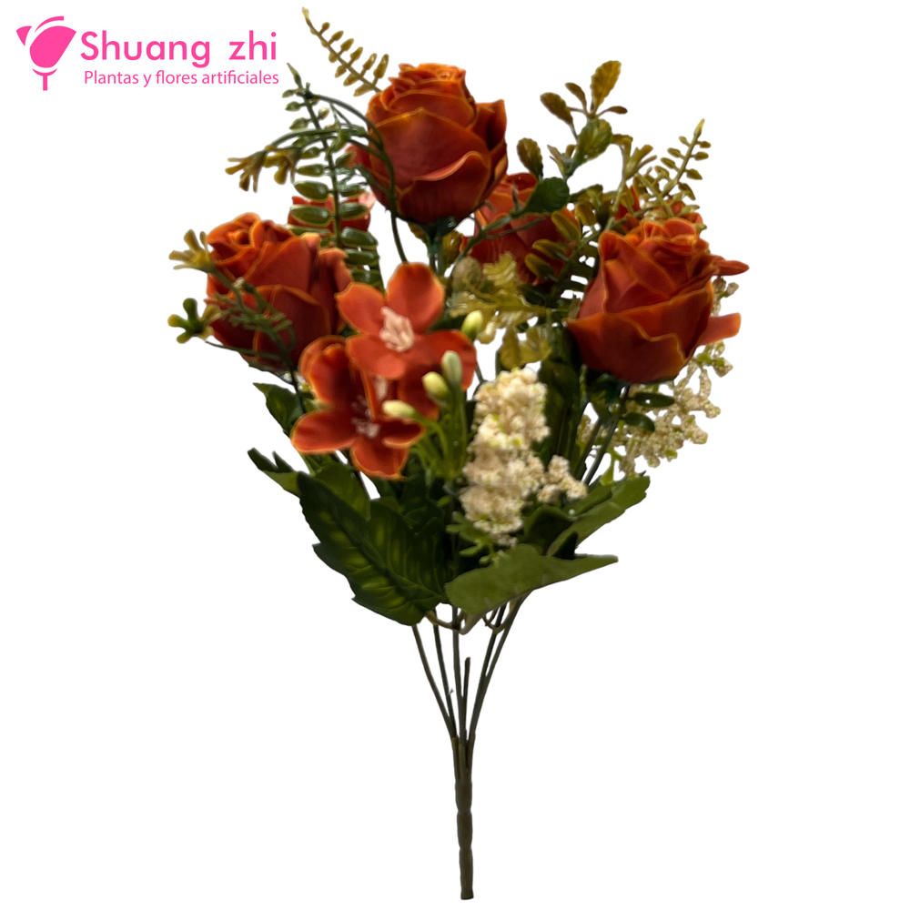 Flor ramo santos 37cm 7 cabezas Naranja?1787631243