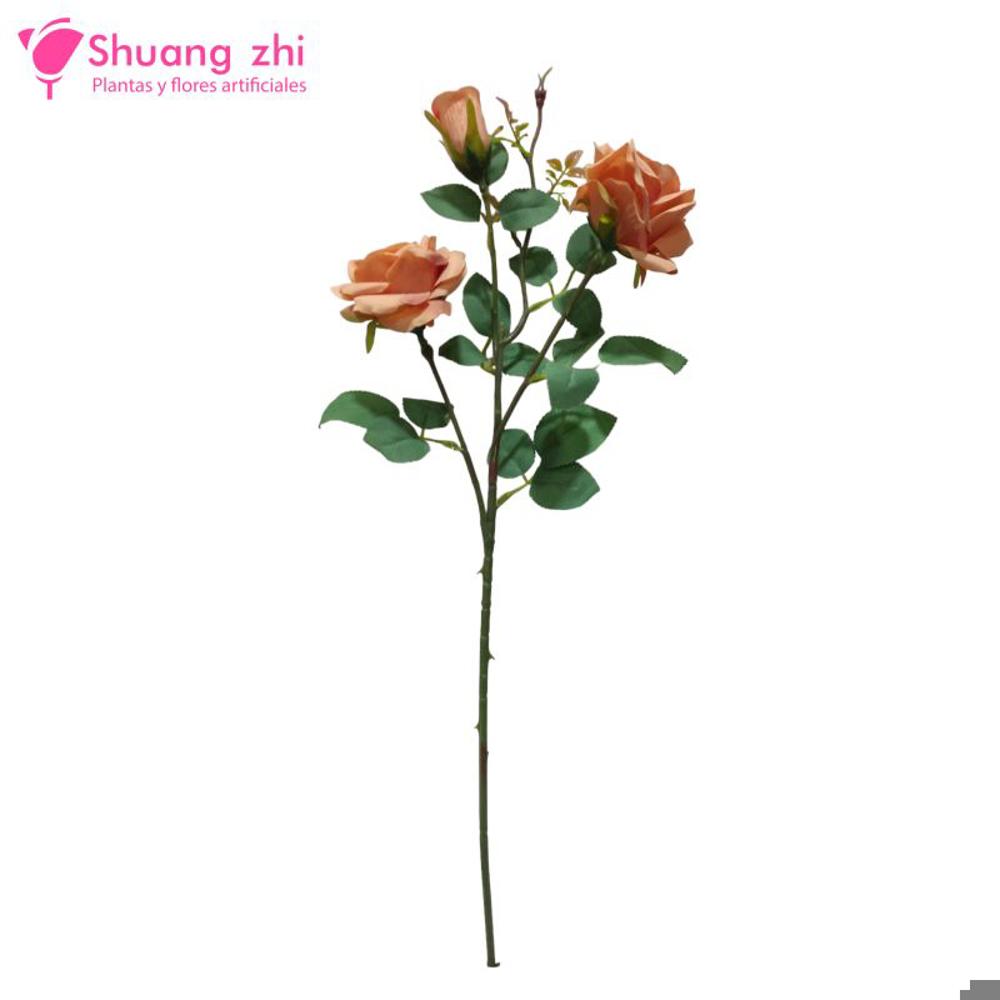 Flor rosa 3 Cabezas 63cm Color Naranja?1787631699