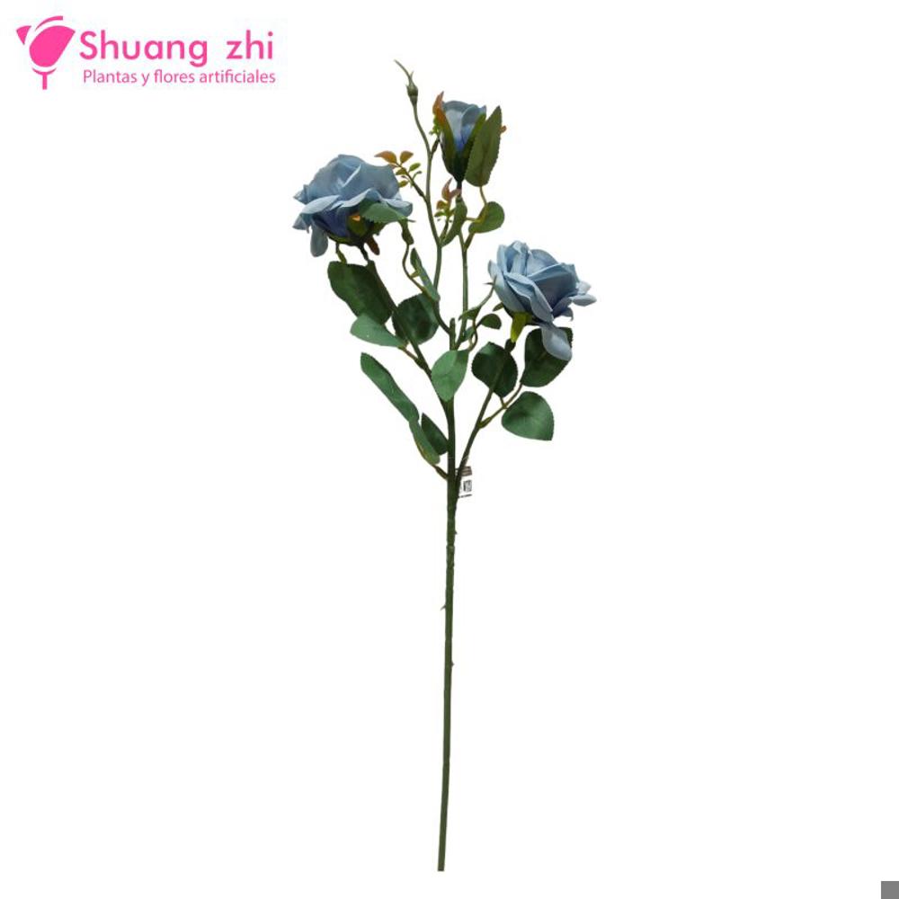 Flor rosa 3 Cabezas 63cm Color Azul?1787640388