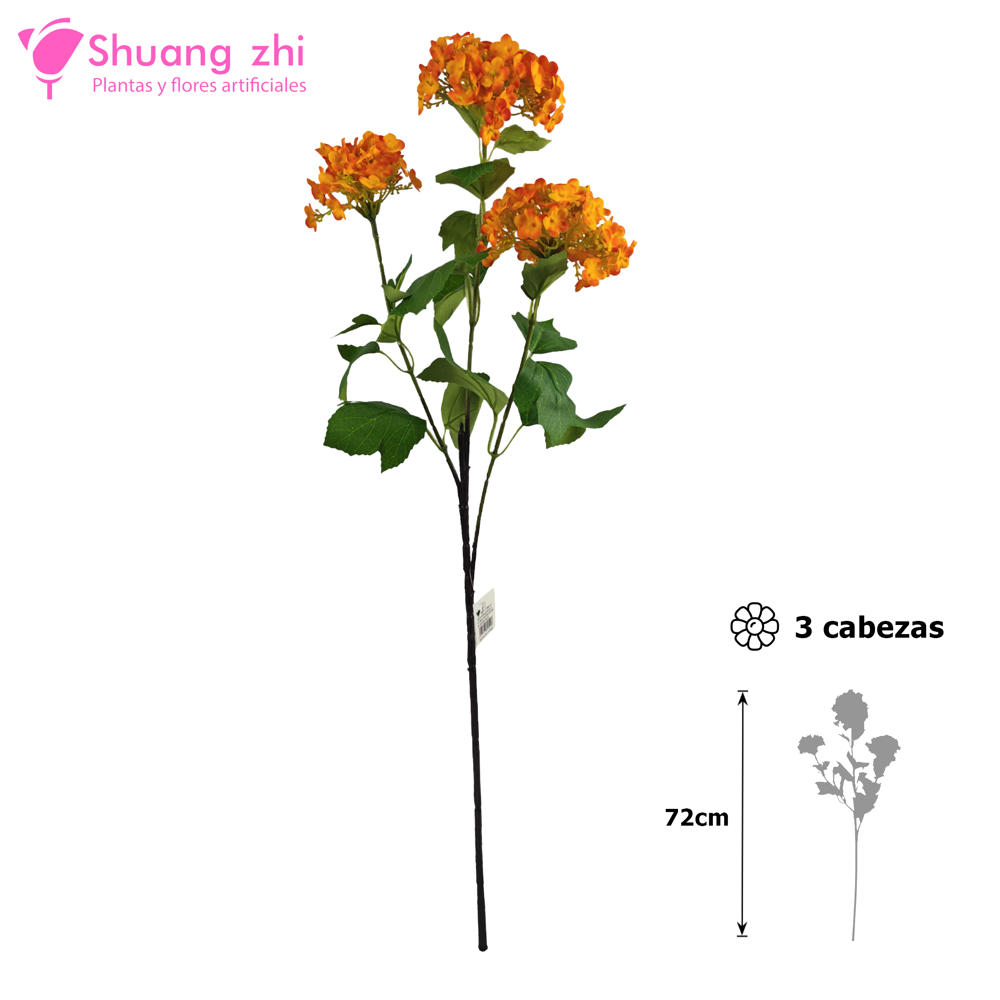 Flor Largo Hortensia Vara 72CM Color Naranja?1787601869
