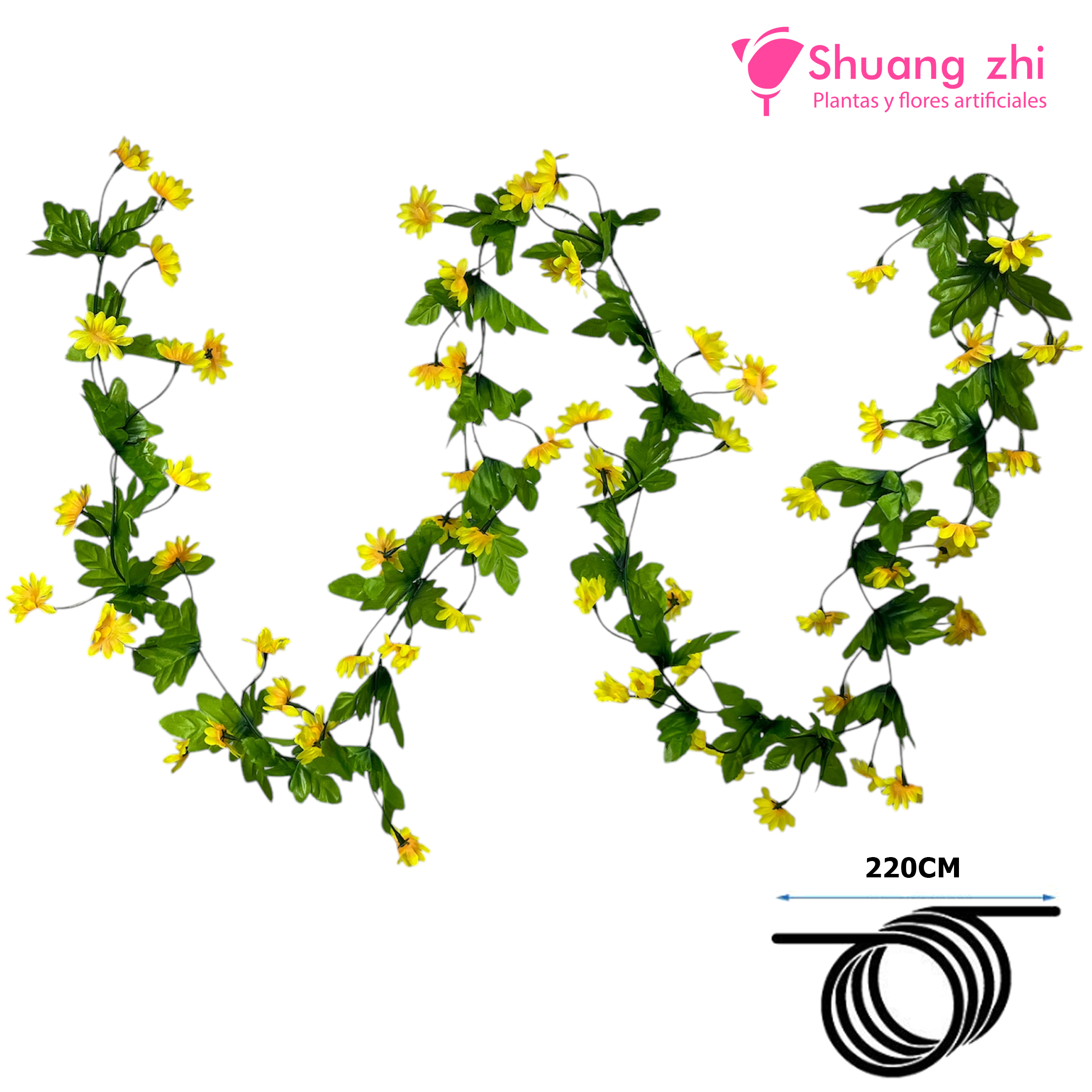 Tira de Flores margarita 220CM Color Amarillo?1787602004