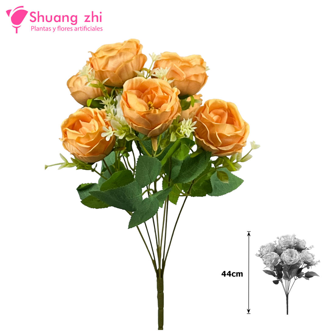 Ramo Peonia 45CM 7 Cabezas Color Naranja?1787640707