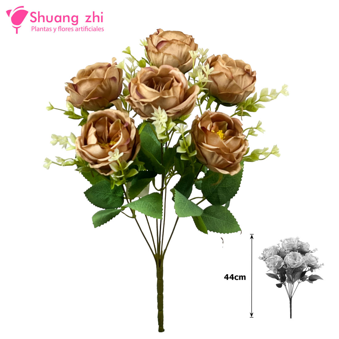 Ramo Peonia 45CM 7 Cabezas Color Marrón?1787631672