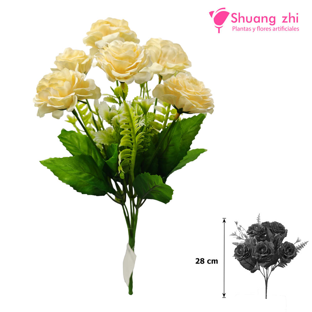Flor Ramo Mini Rosa 28CM 6 CABEZAS Color champan?1787636289