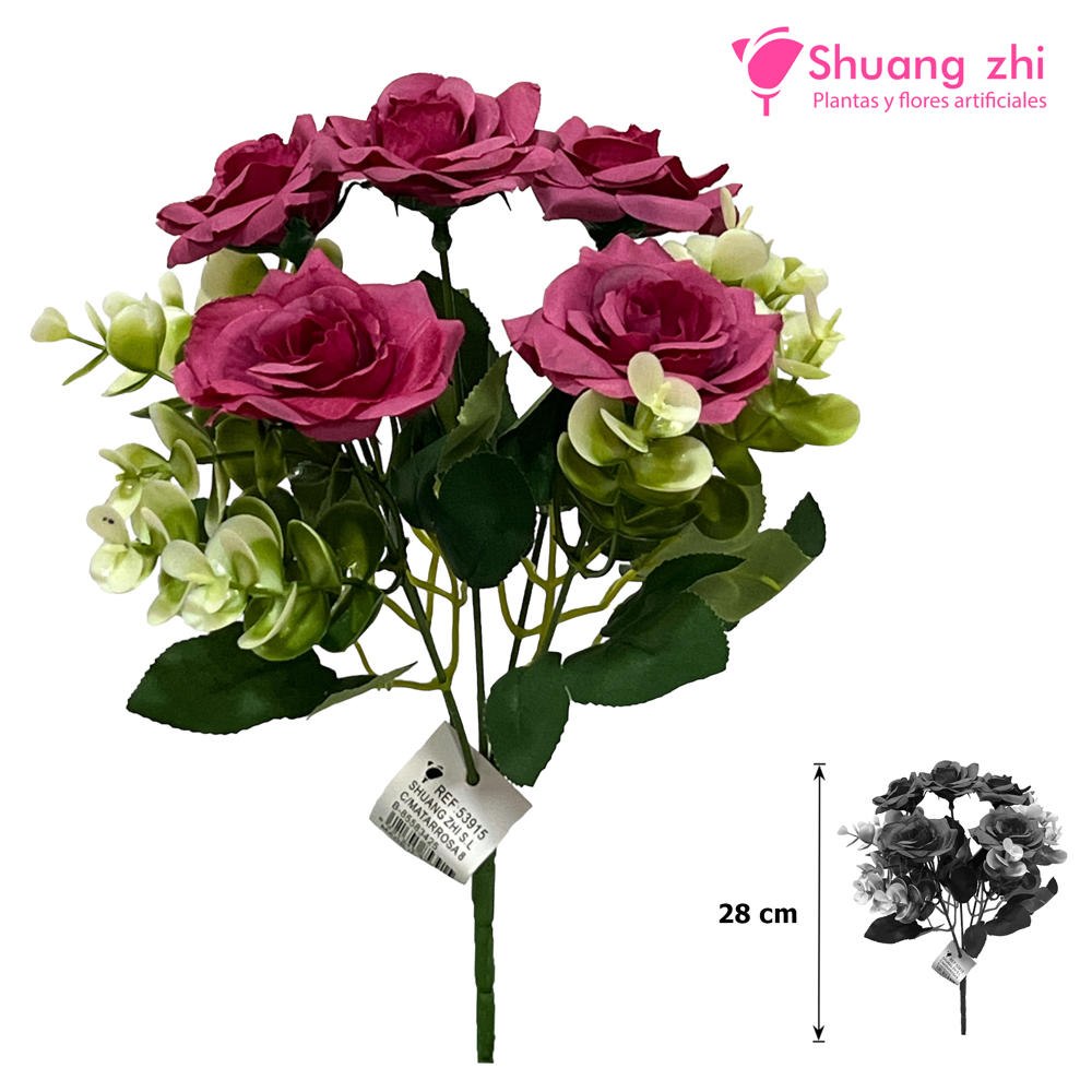Flor Mini complemento eucalipto 28 CM / 5 cabezas Color Lila?1787686855