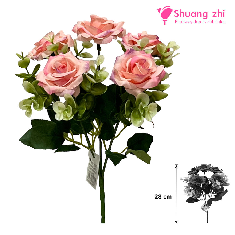 Flor Mini complemento eucalipto 28 CM / 5 cabezas Color Rosa?1787604034