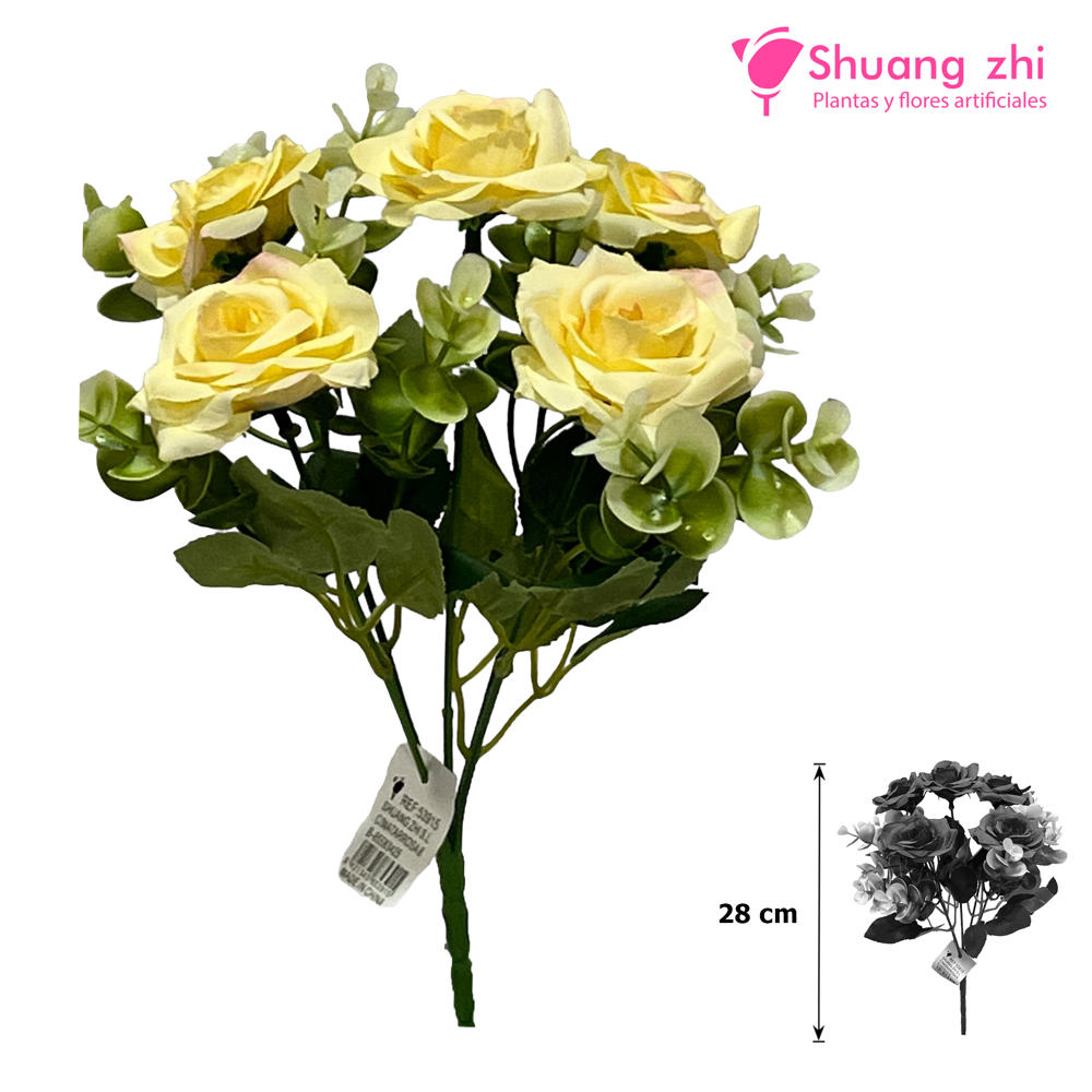 Flor Mini complemento eucalipto 28 CM / 5 cabezas Color Amarillo?1787592201