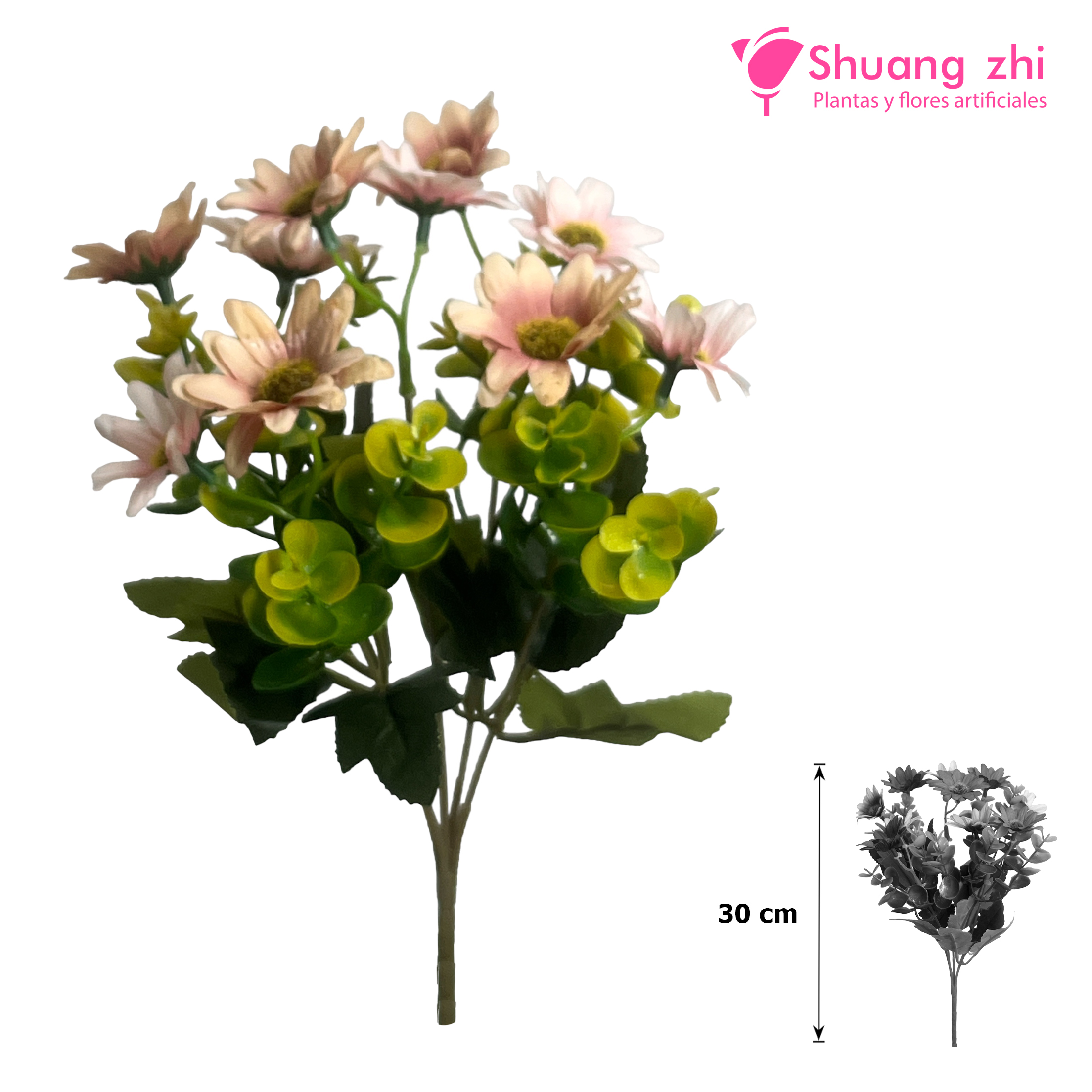 Flor Mini Margaritas 5 Ramas Eucalipto 30CM Color Champan?1787601789