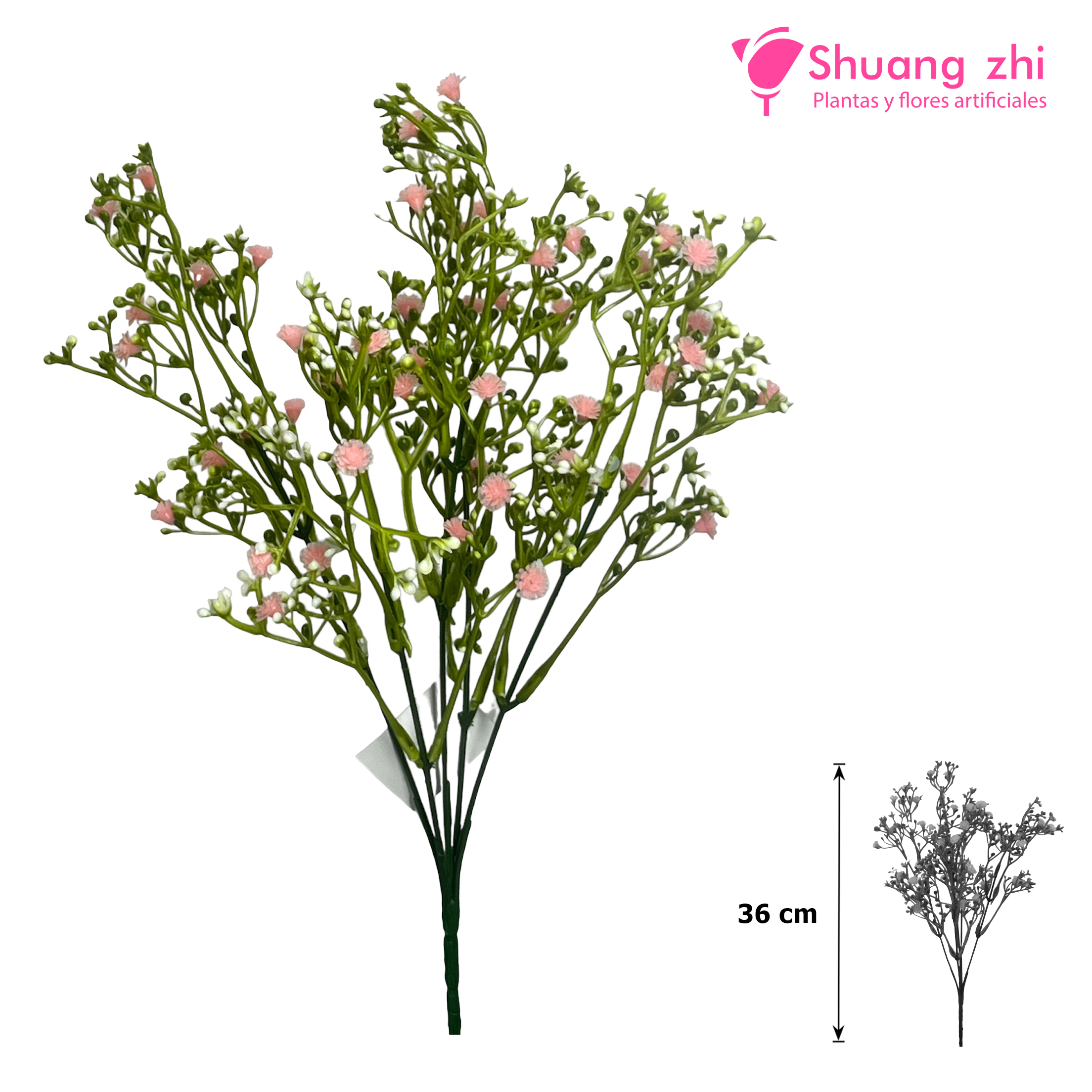 Flor Mini 5 ramas 36cm Color Rosa?1787600707