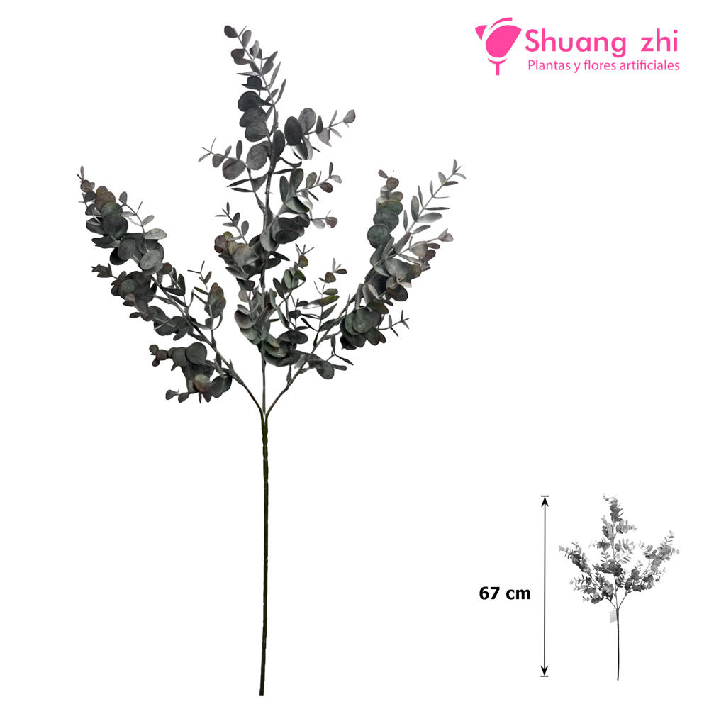 Flor larga Rama de Eucalipto 67CM Lila Polvo?1787632139