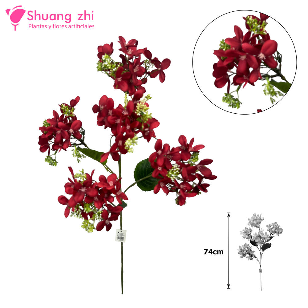 Flor Largo Hortensia 74CM Color Rojo?1787636313
