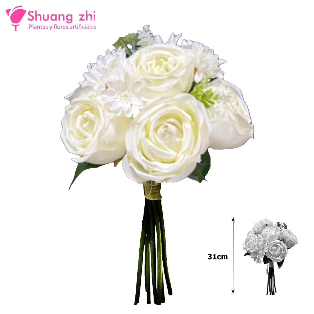 Flor Ramo Novia 31CM 10 Cabezas Color Blanco?1787622545