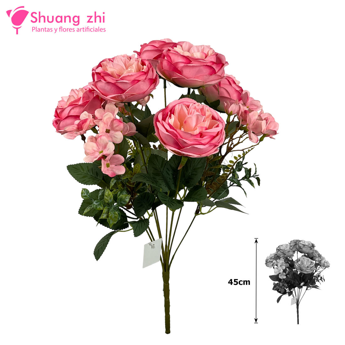Ramo Peonia 45CM 9 Cabezas Color Fucsia?1787602170
