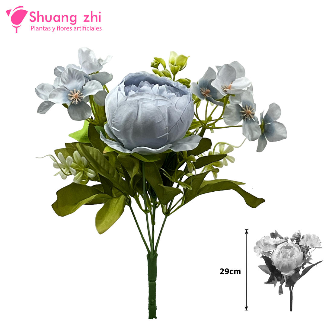 Flor Ramo Novia 29CM 5 Cabezas Color Azul?1787601871
