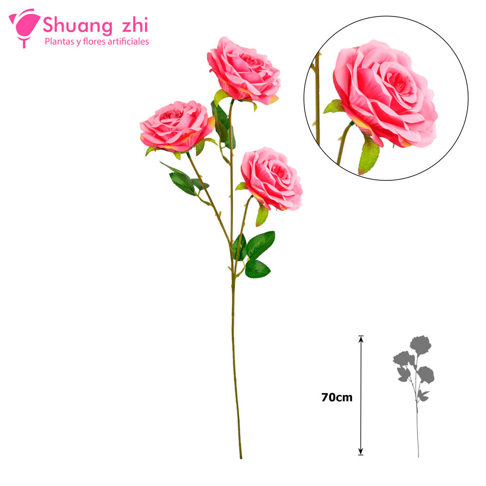 Flor Largo Rosa 3 cabezas 70cm Color Rosa?1787631639