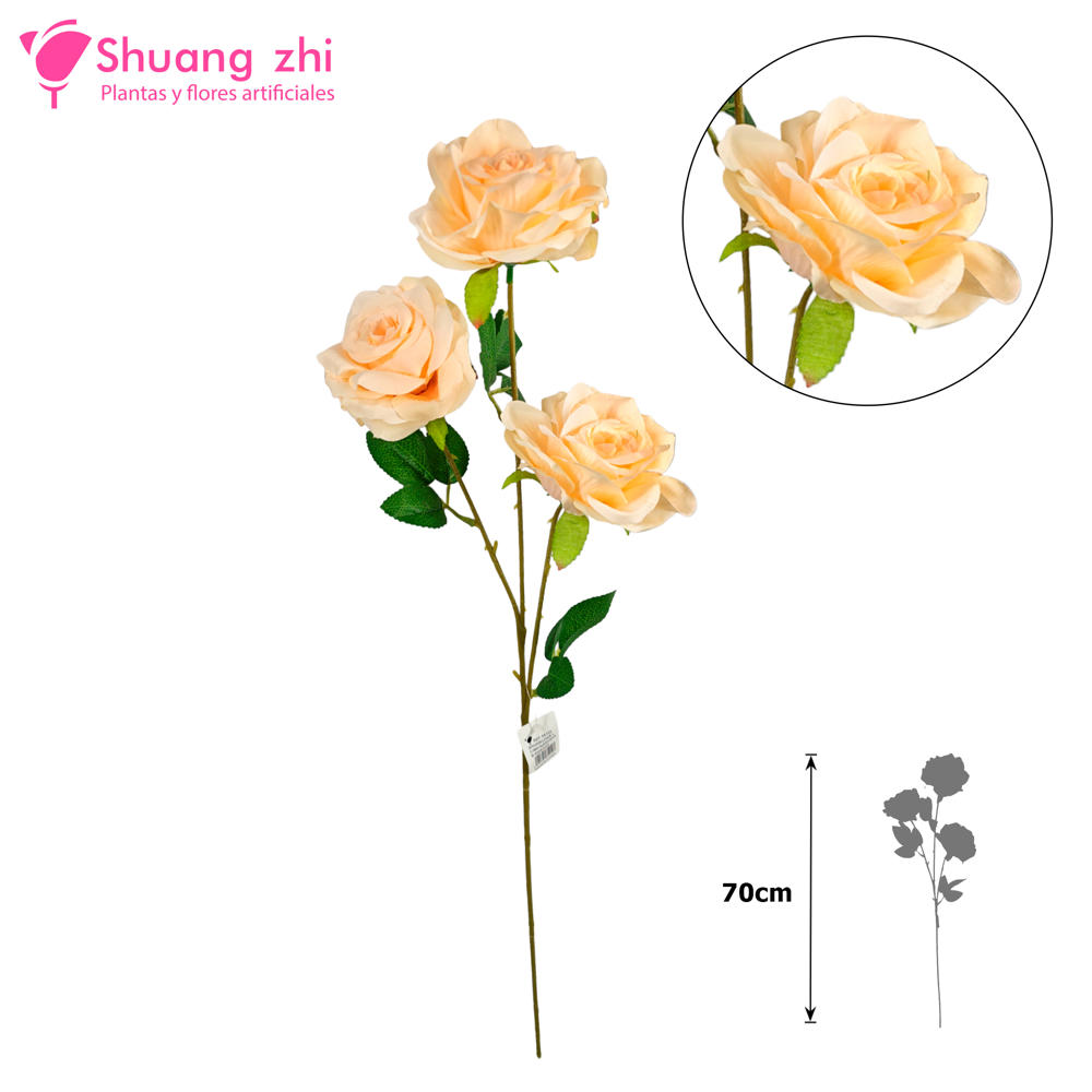 Flor Largo Rosa 3 cabezas 70cm Color Champan?1787724751