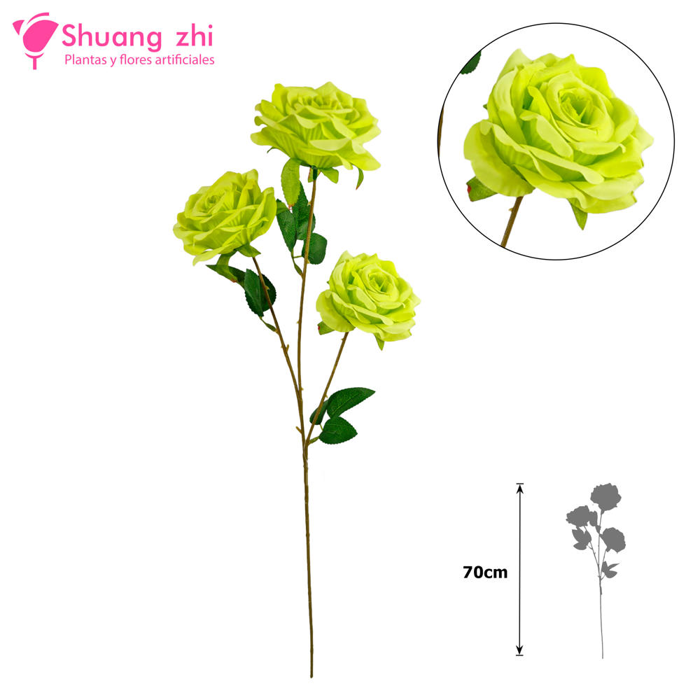Flor Largo Rosa 3 cabezas 70cm Color Verde limón?1787618242