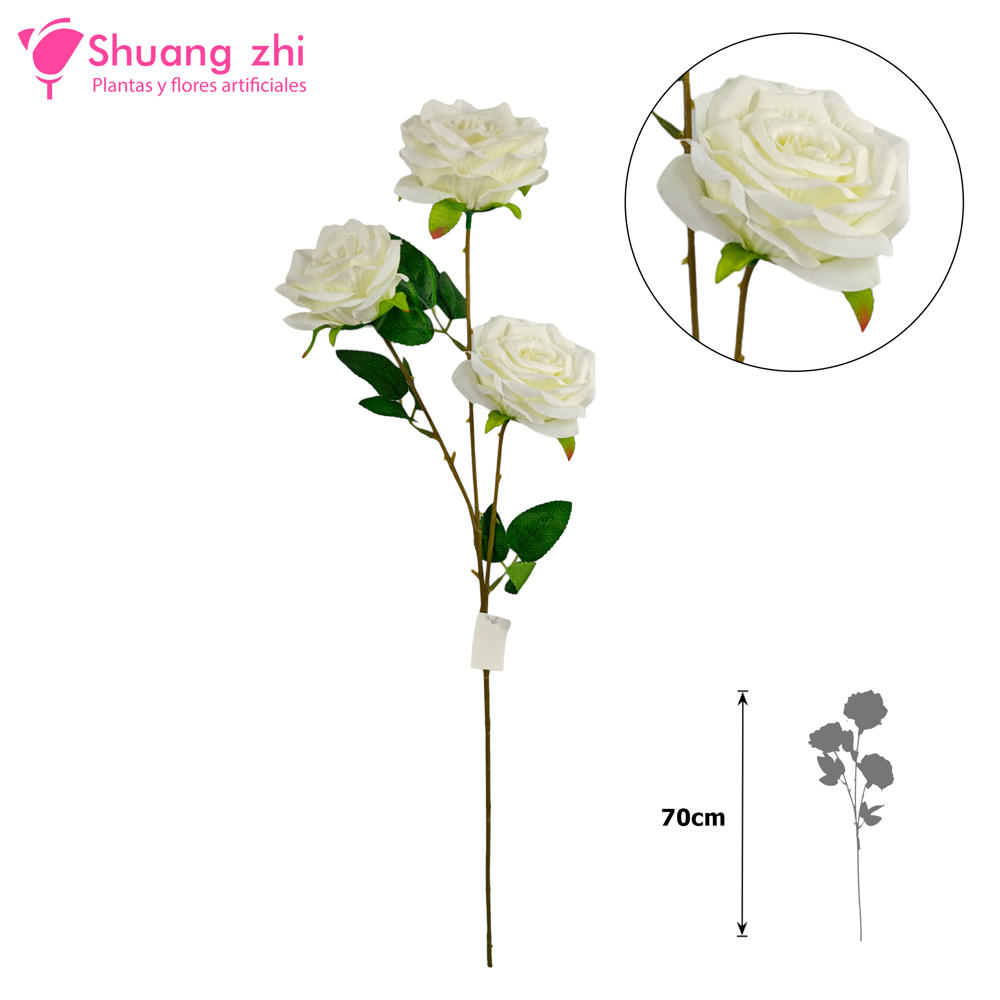 Flor Largo Rosa 3 cabezas 70cm Color Blanco?1787622359