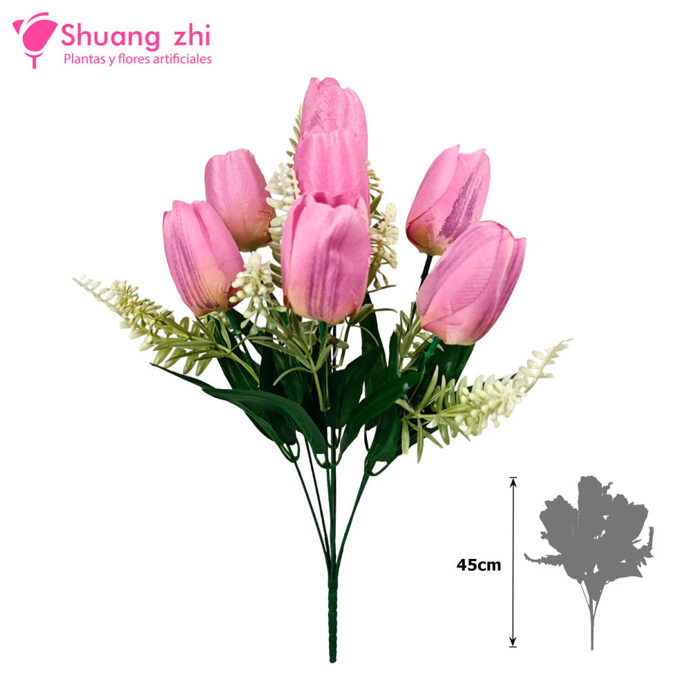Ramo Santos Flor Tulipan 7 cabezas 45CM Alto Color Rosa?1787601973
