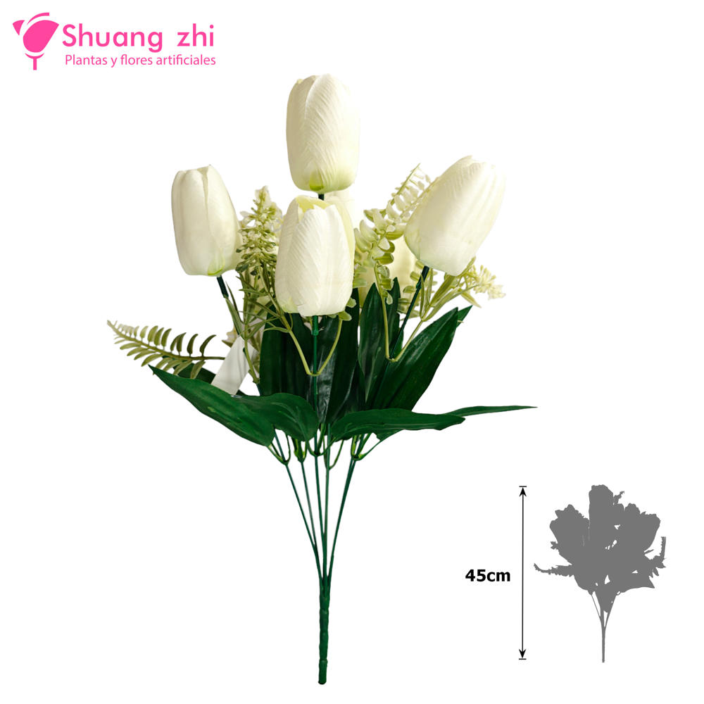 Ramo Santos Flor Tulipan 7 cabezas 45CM Alto Color Blanco?1787601938