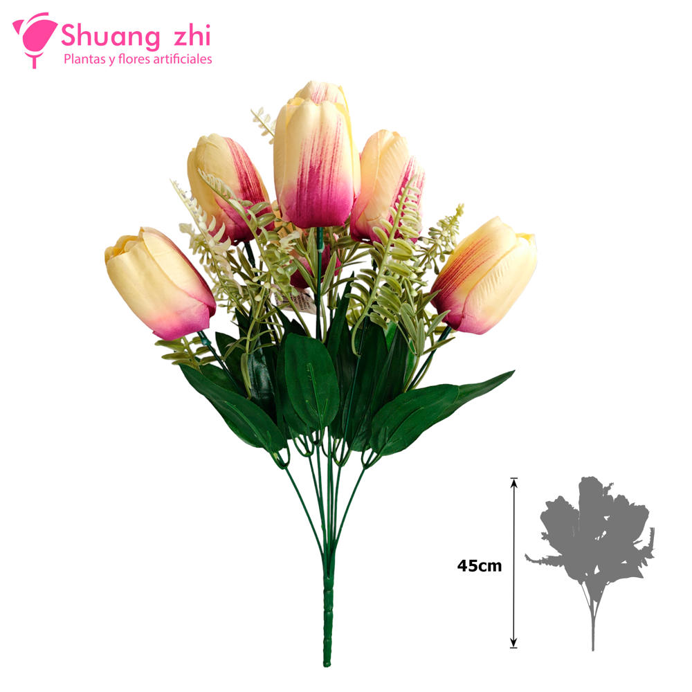 Ramo Santos Flor Tulipan 7 cabezas 45CM Alto Color Champan/Rosa?1787697963