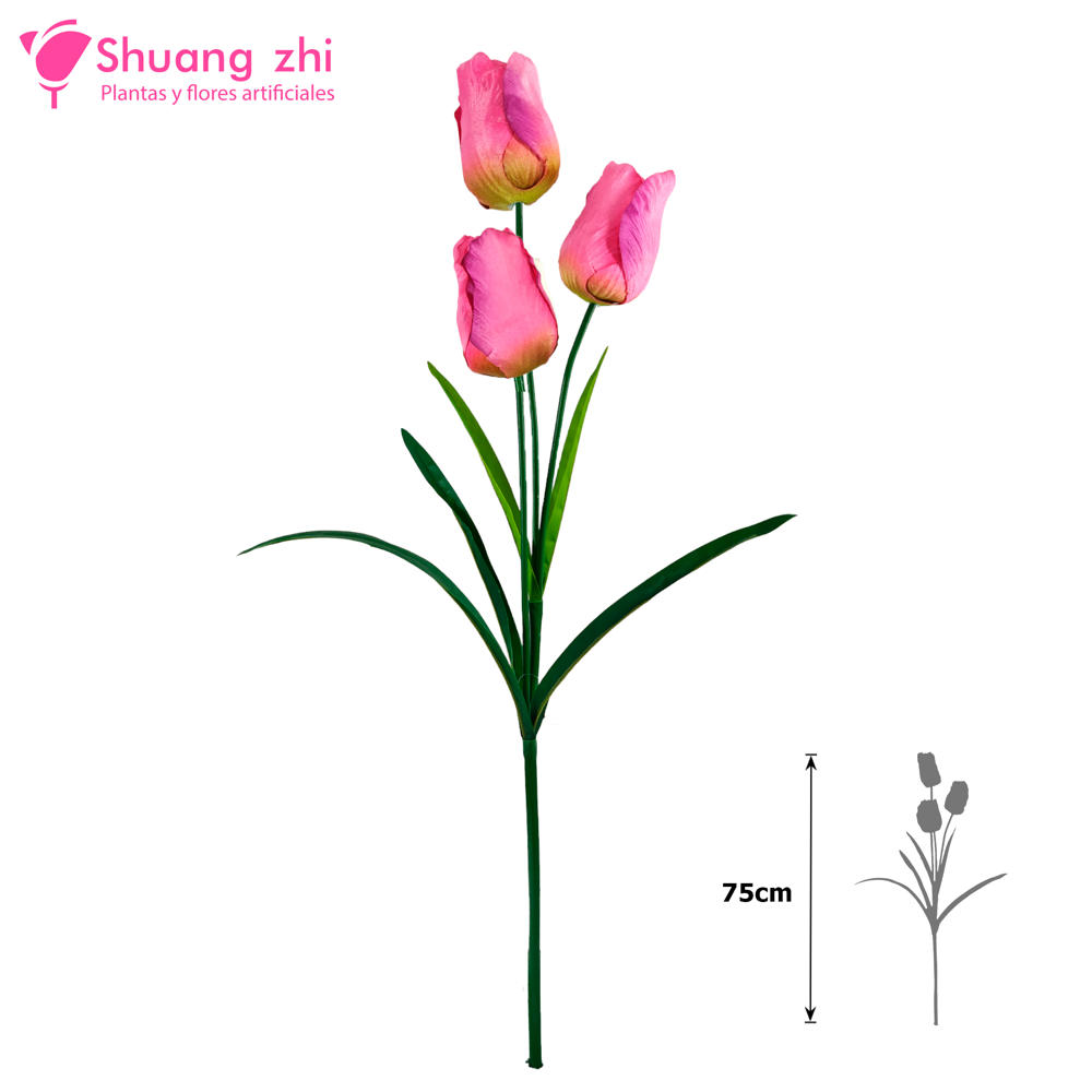 Flor Largo Tulipan 75cm 3 cabezas Color Rosa?1787618527