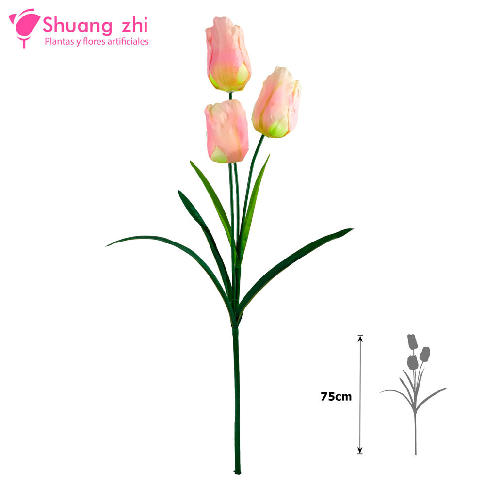 Flor Largo Tulipan 75cm 3 cabezas Color Rosa claro?1787605617