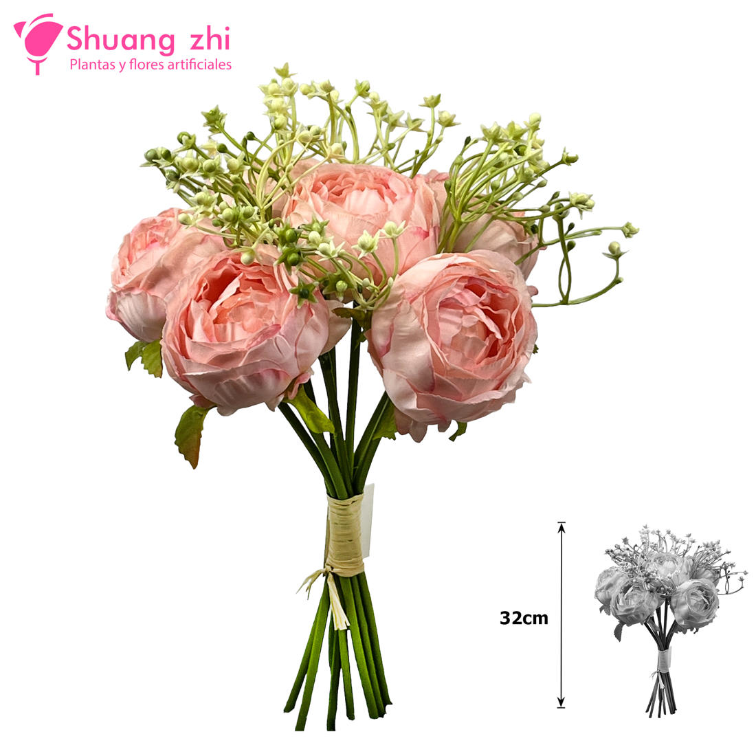 Flor Ramo Novia 32CM 10 Cabezas Color Rosa?1787703406