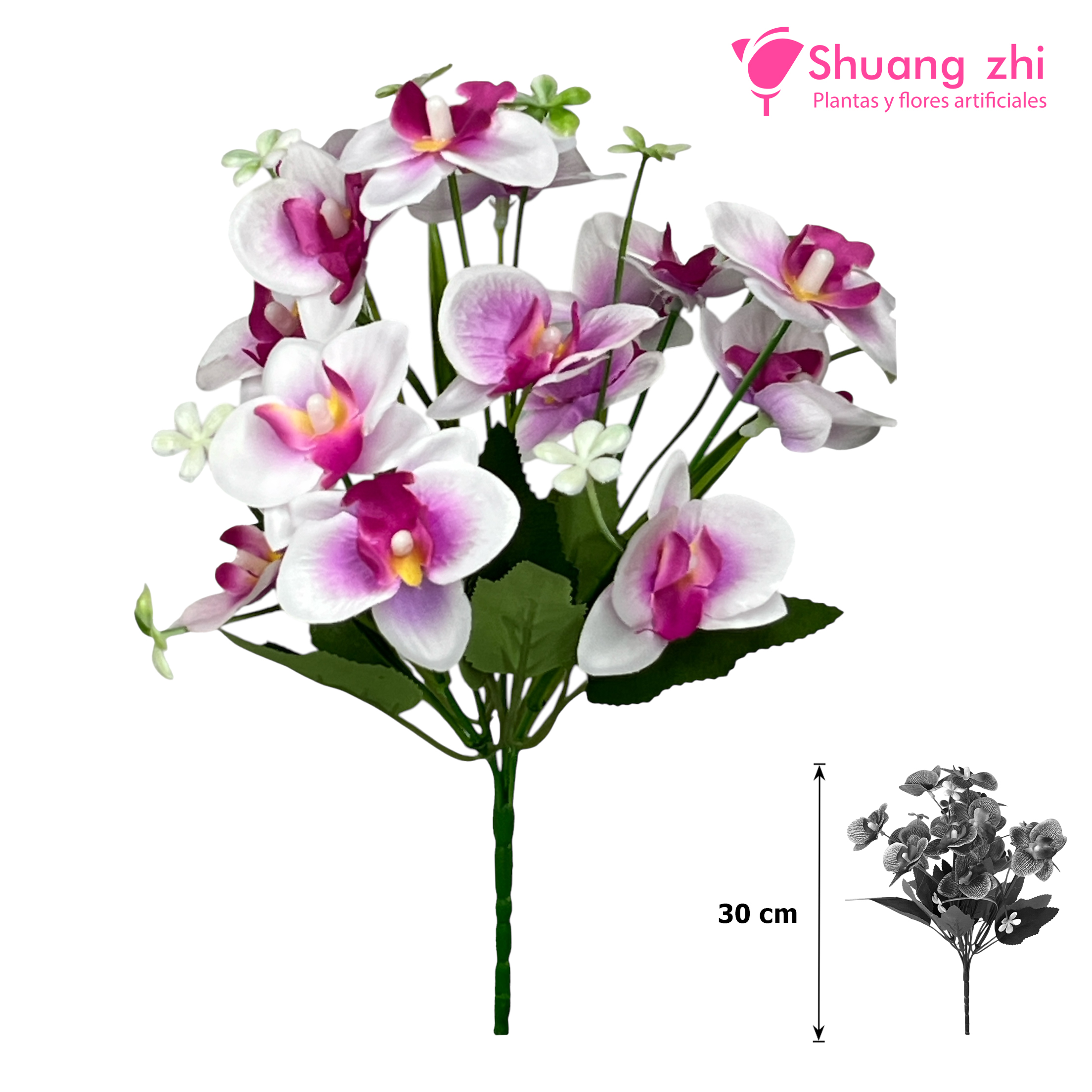 Flor mini Orquídea 30CM Color Blanco Lila?1787636284