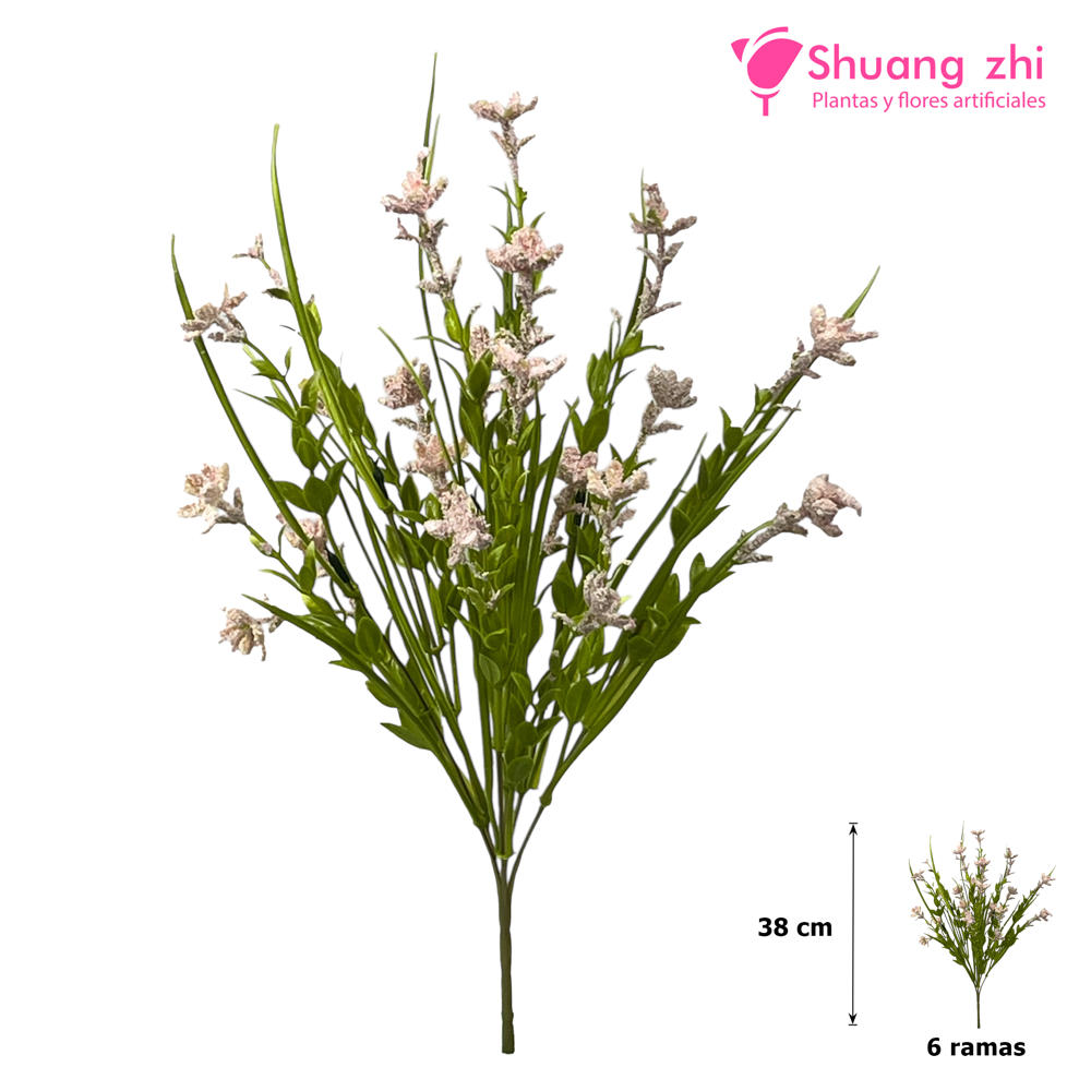 Flor Ramo Verde 38CM 6 Ramas con Polvo Beige?1787632159
