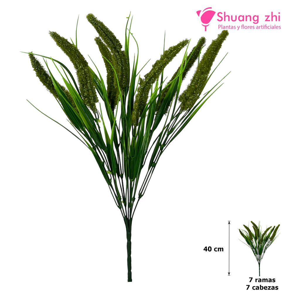 Flor Ramo Verde 40CM 7 Ramas con Polvo Verde?1787609400