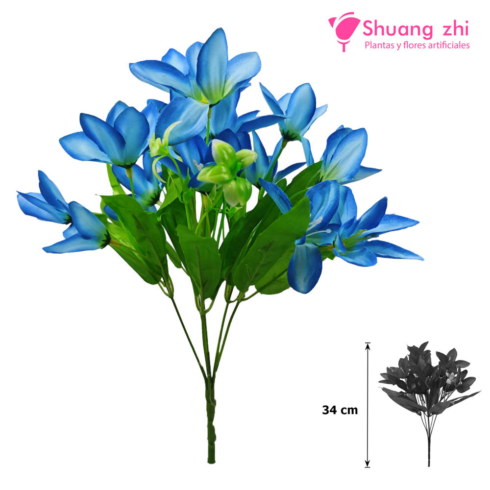 Flor Ramo Mini Lirio 34CM 6 RAMAS Color Azul?1787598193