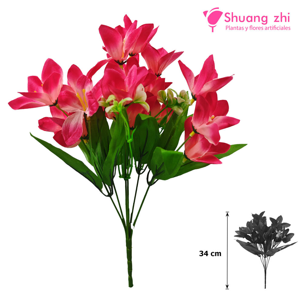 Flor Ramo Mini Lirio 34CM 6 RAMAS Color Fucsia?1787602136
