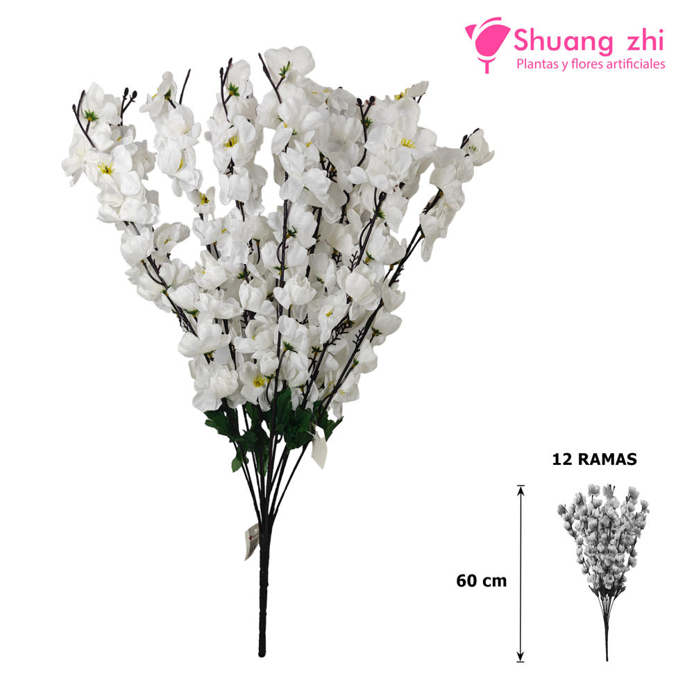 Flor Ramo Durazno 60CM 12 RAMAS Color Blanco?1787632107