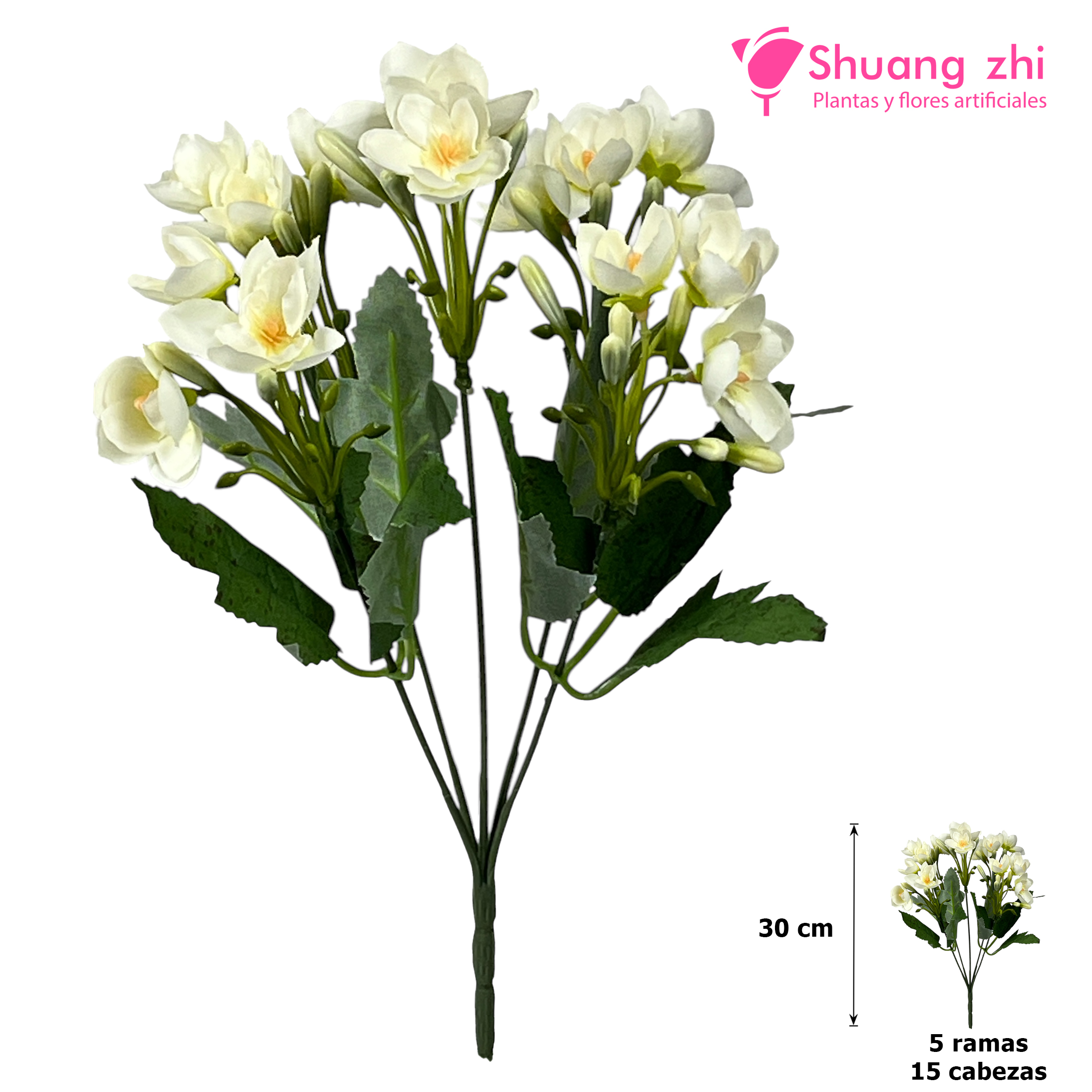 Flor mini 30CM 15 Cabezas Color Blanco?1787601209