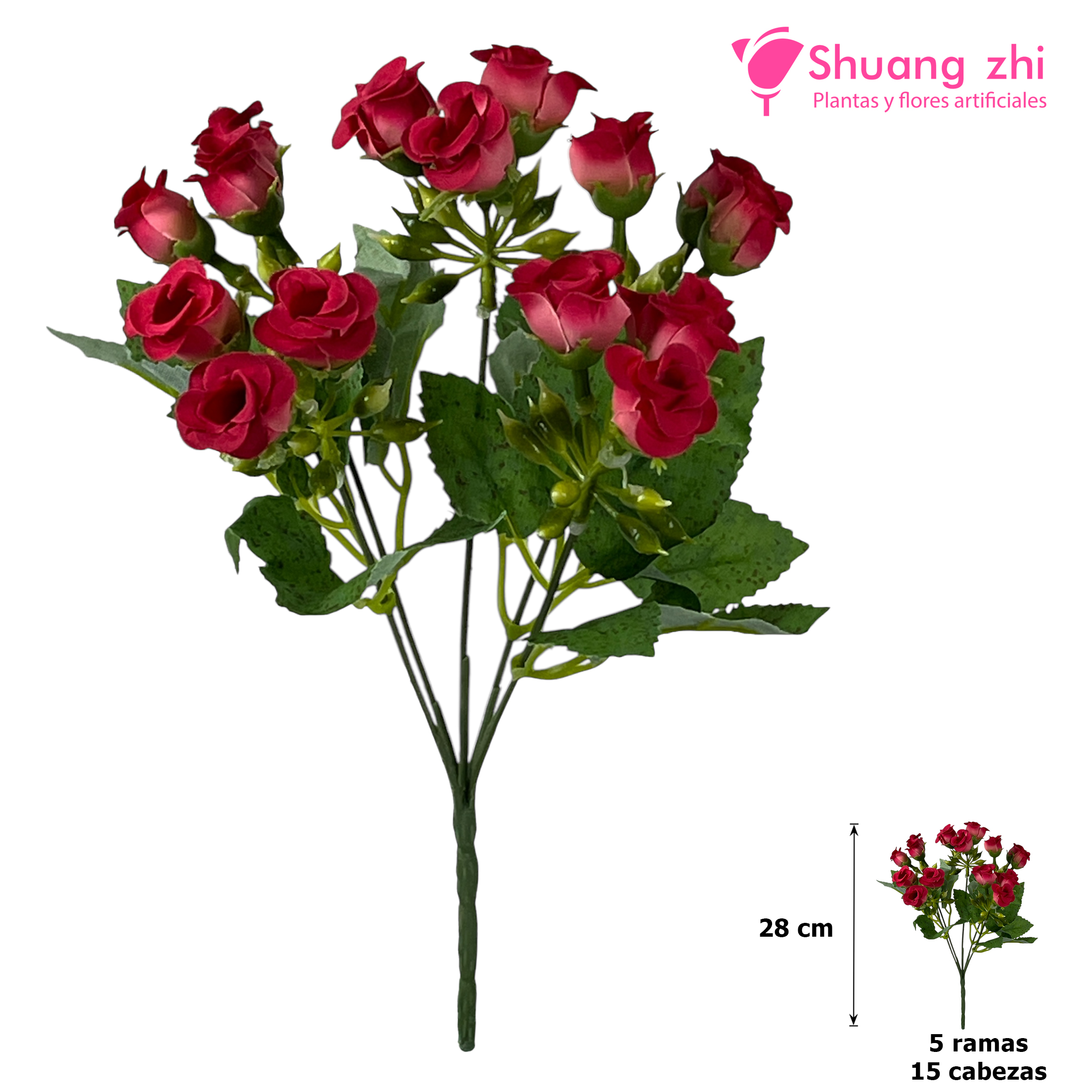 Flor mini 28CM 15 Cabezas Color Fucsia?1787627599