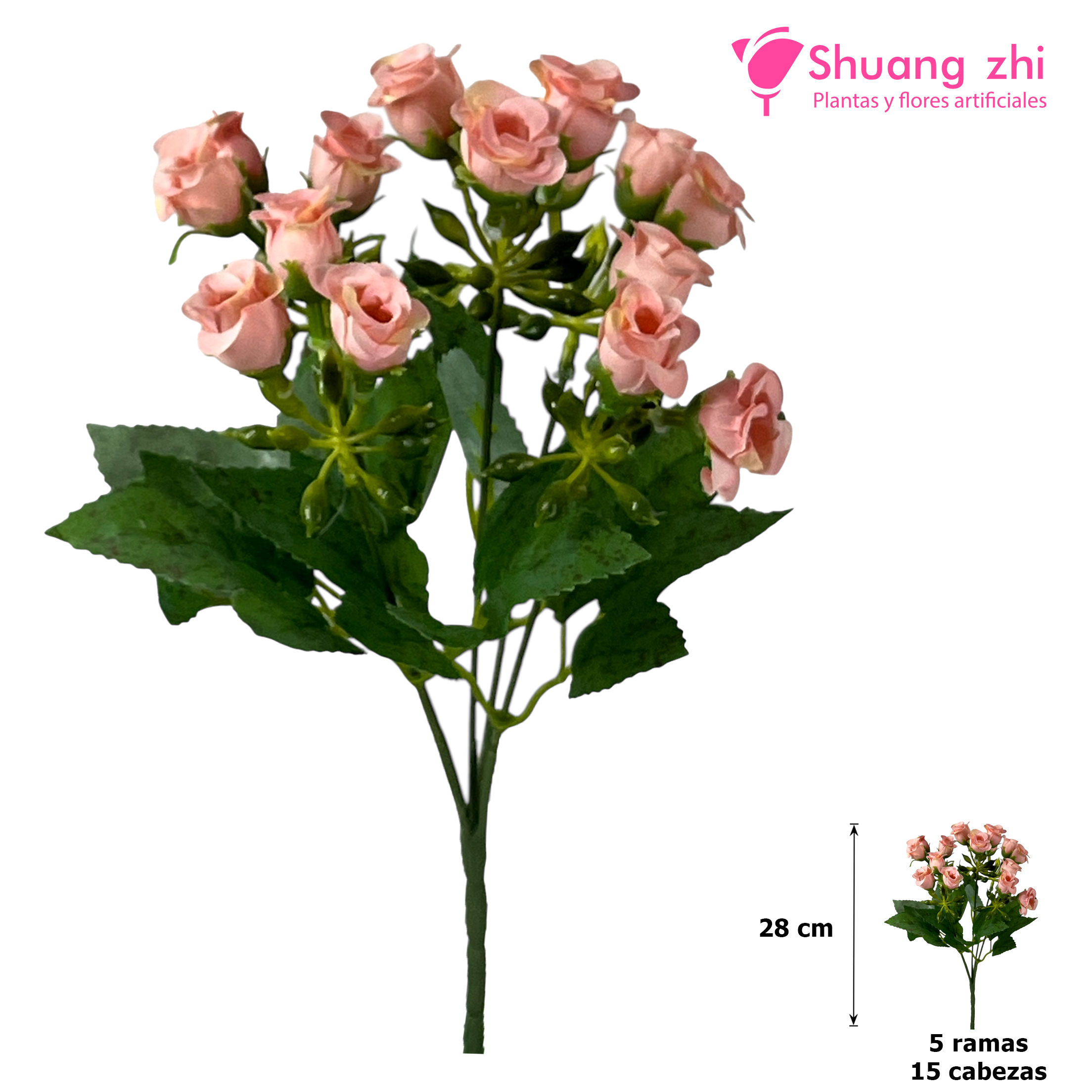 Flor mini 28CM 15 Cabezas Color Rosa?1787631064