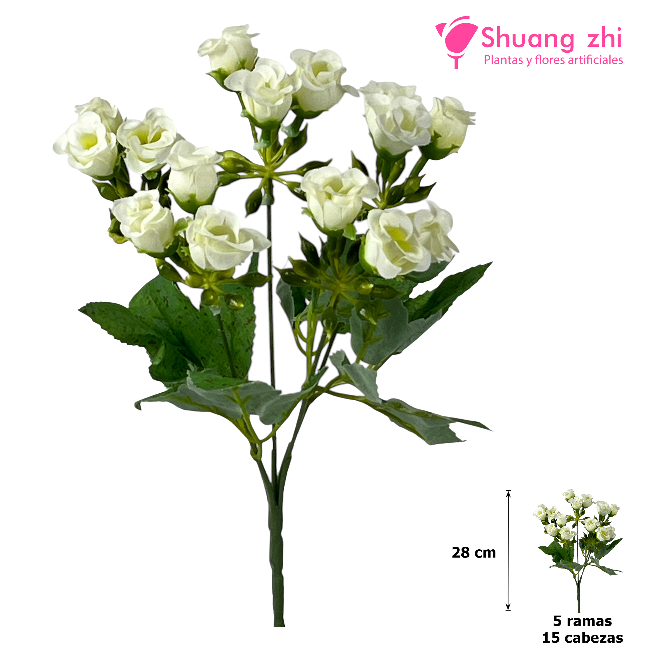 Flor mini 28CM 15 Cabezas Color Blanco?1787613252