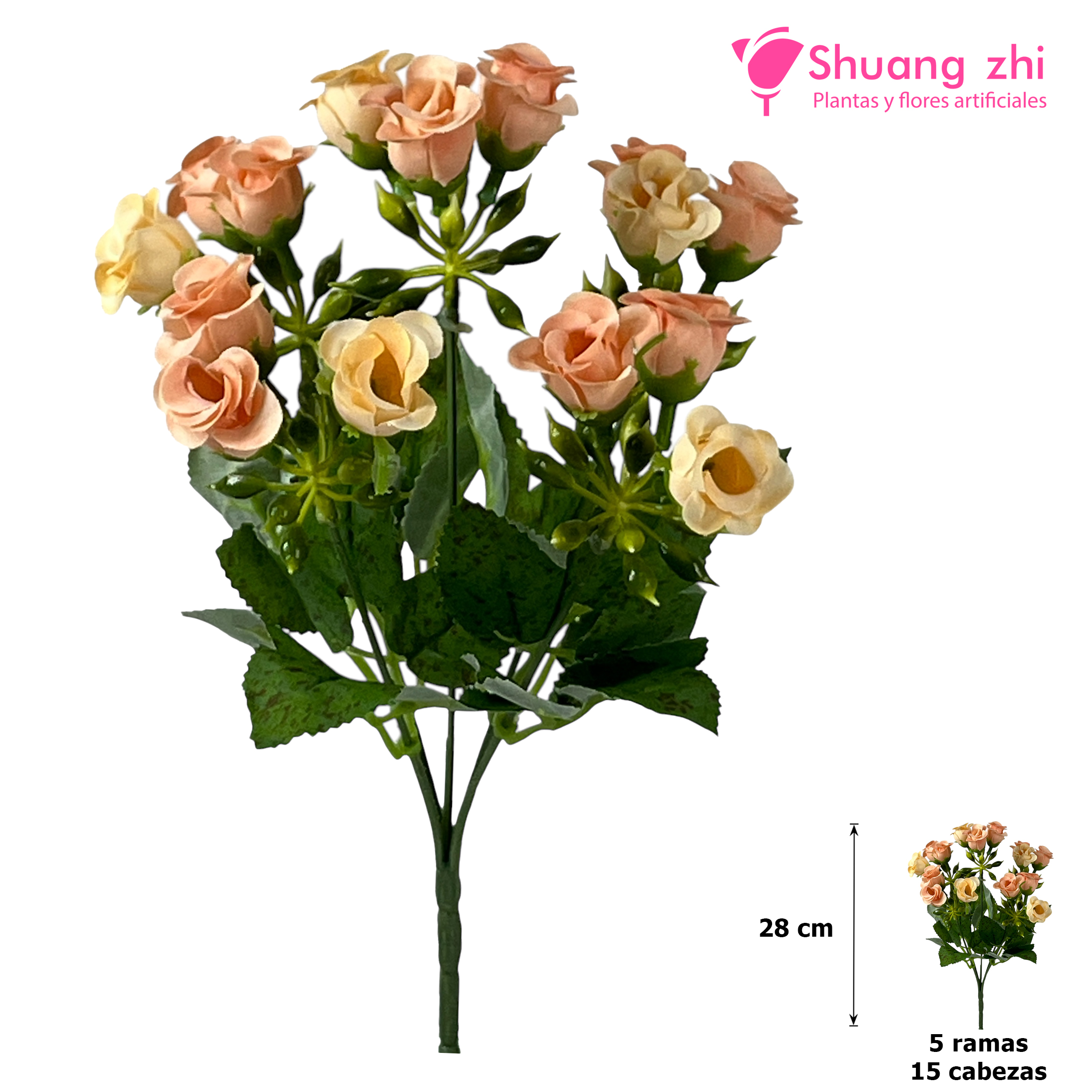 Flor mini 28CM 15 Cabezas Color Champan?1787601463
