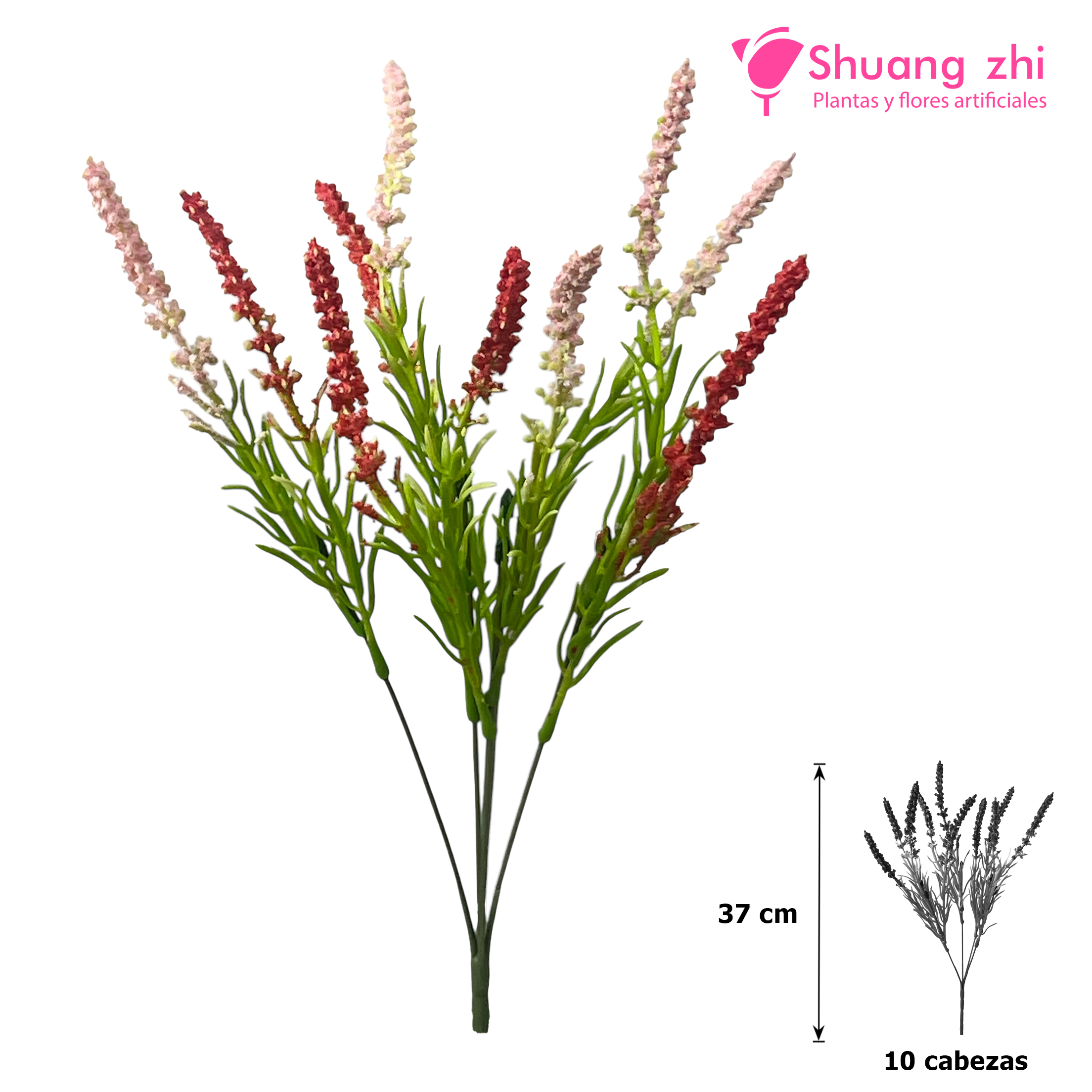 Flor mini Lavanda 37CM 10 Cabezas Rosa/rojo?1787605273