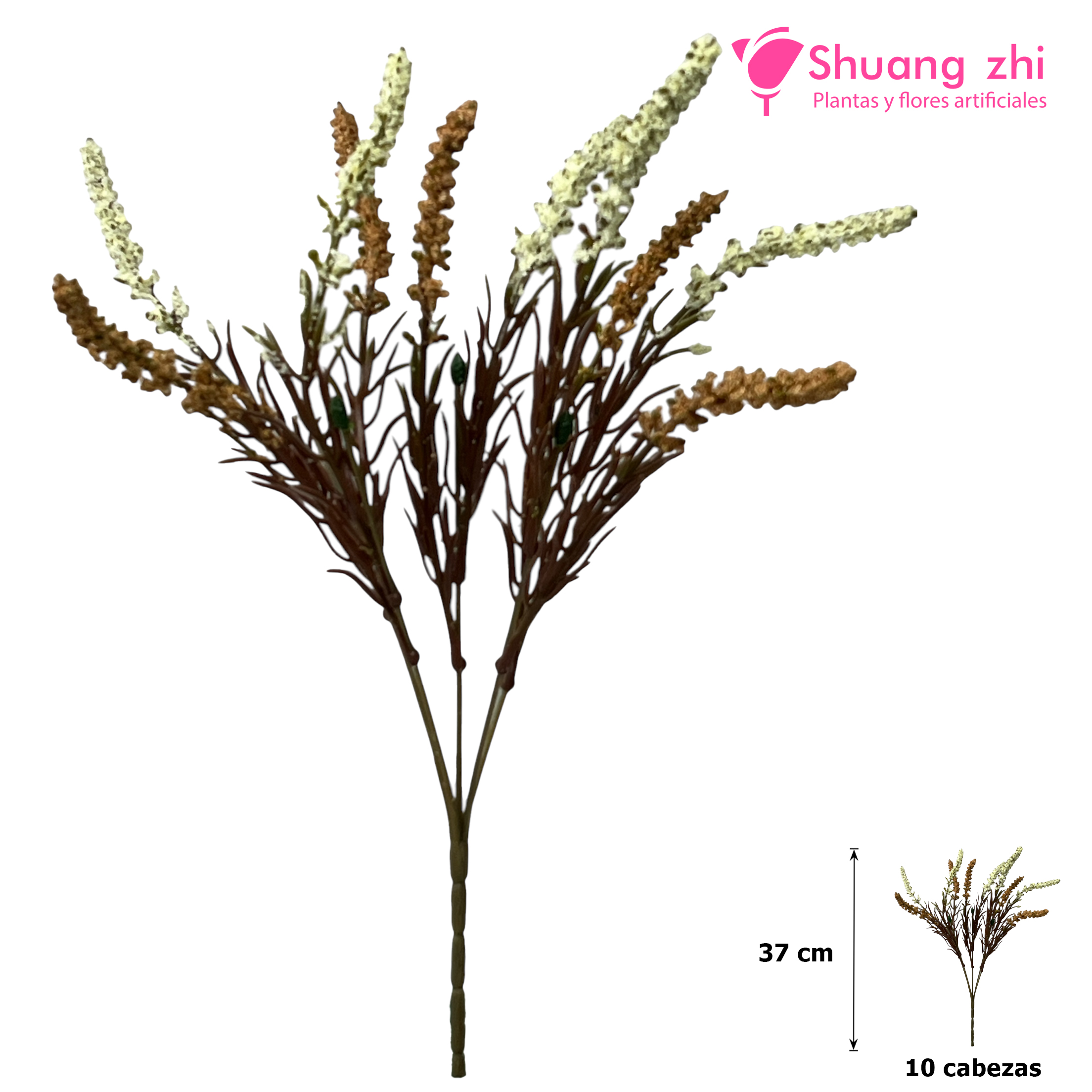 Flor mini Lavanda 37CM 10 Cabezas Beige Marrón?1787626954