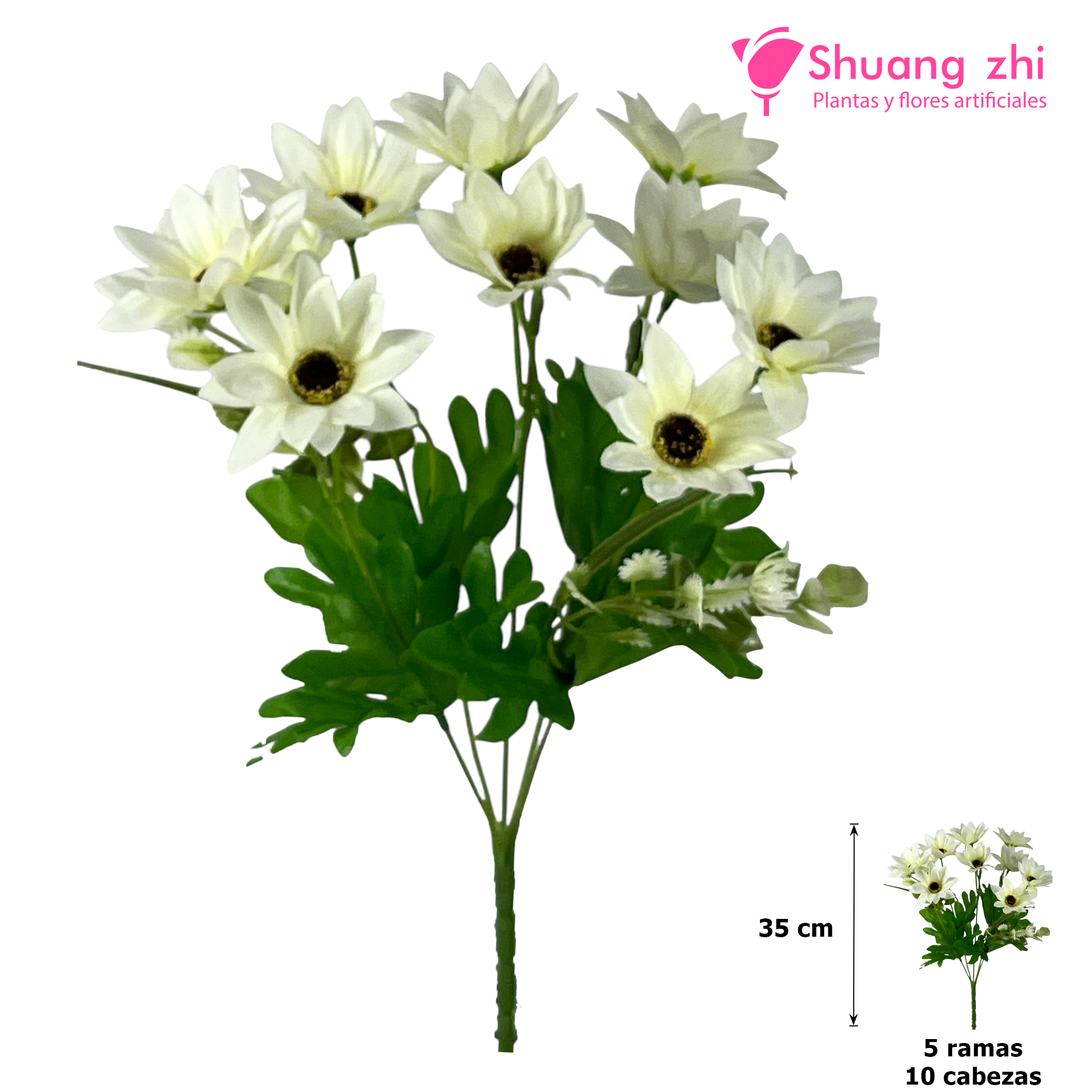 Flor mini 35CM 10 Cabezas Color Blanco?1787600345