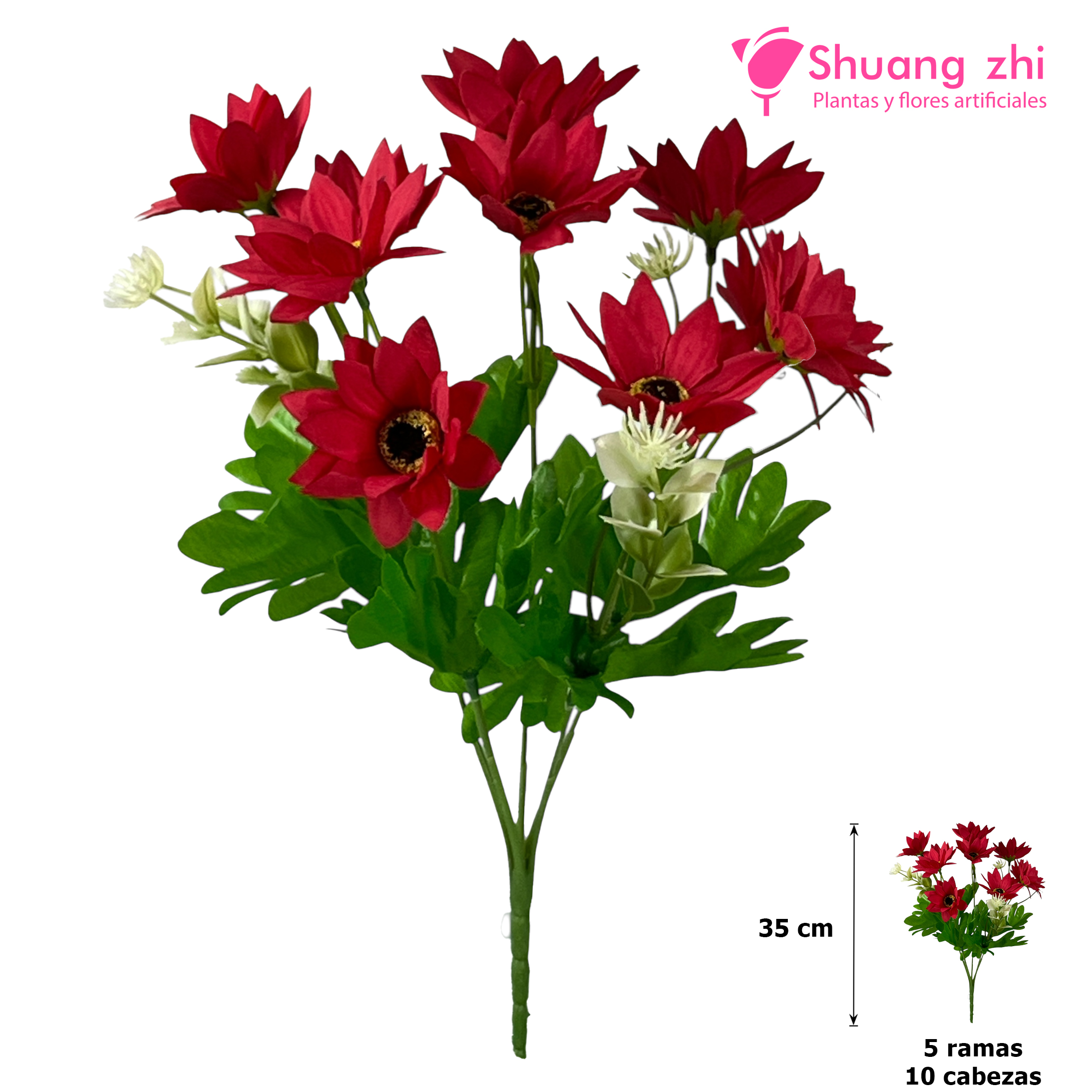 Flor mini 35CM 10 Cabezas Color Rojo?1787635285