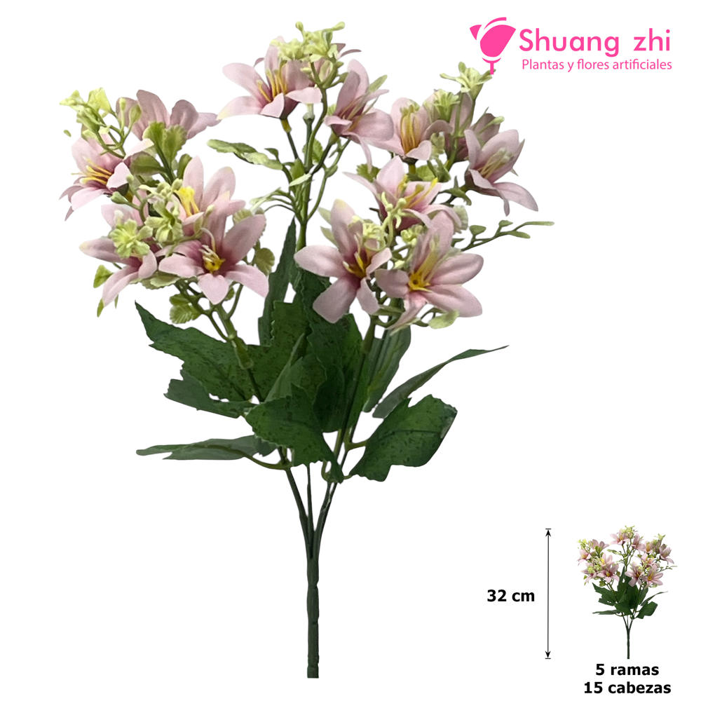 Flor mini 32CM 5 Ramas 15 Cabezas Color Rosa?1787622454