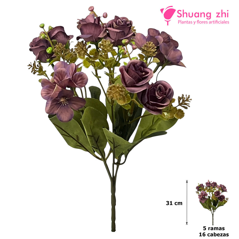 Flor mini 31CM 5 Ramas 16 Cabezas Color Lila?1787627483